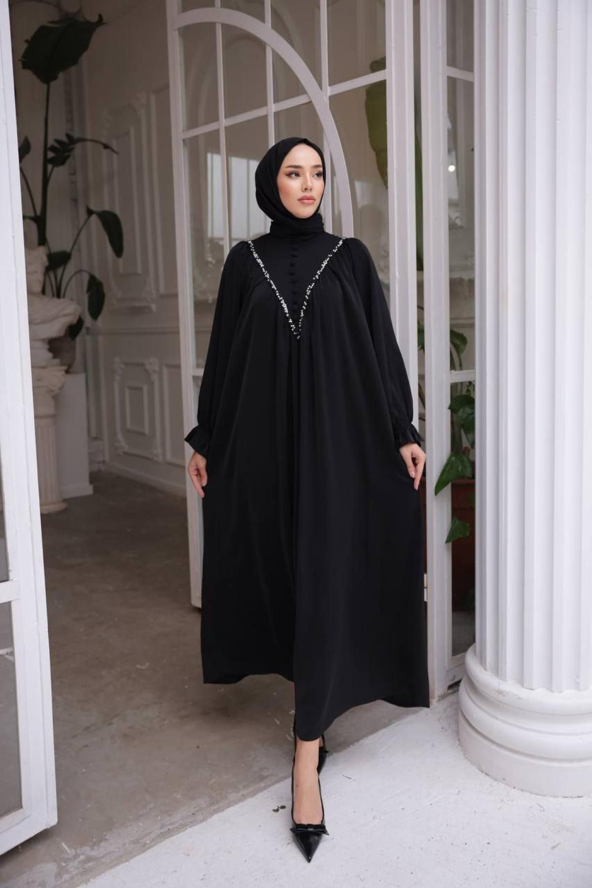 Women hijab maxi dress wholesale Black color 697451