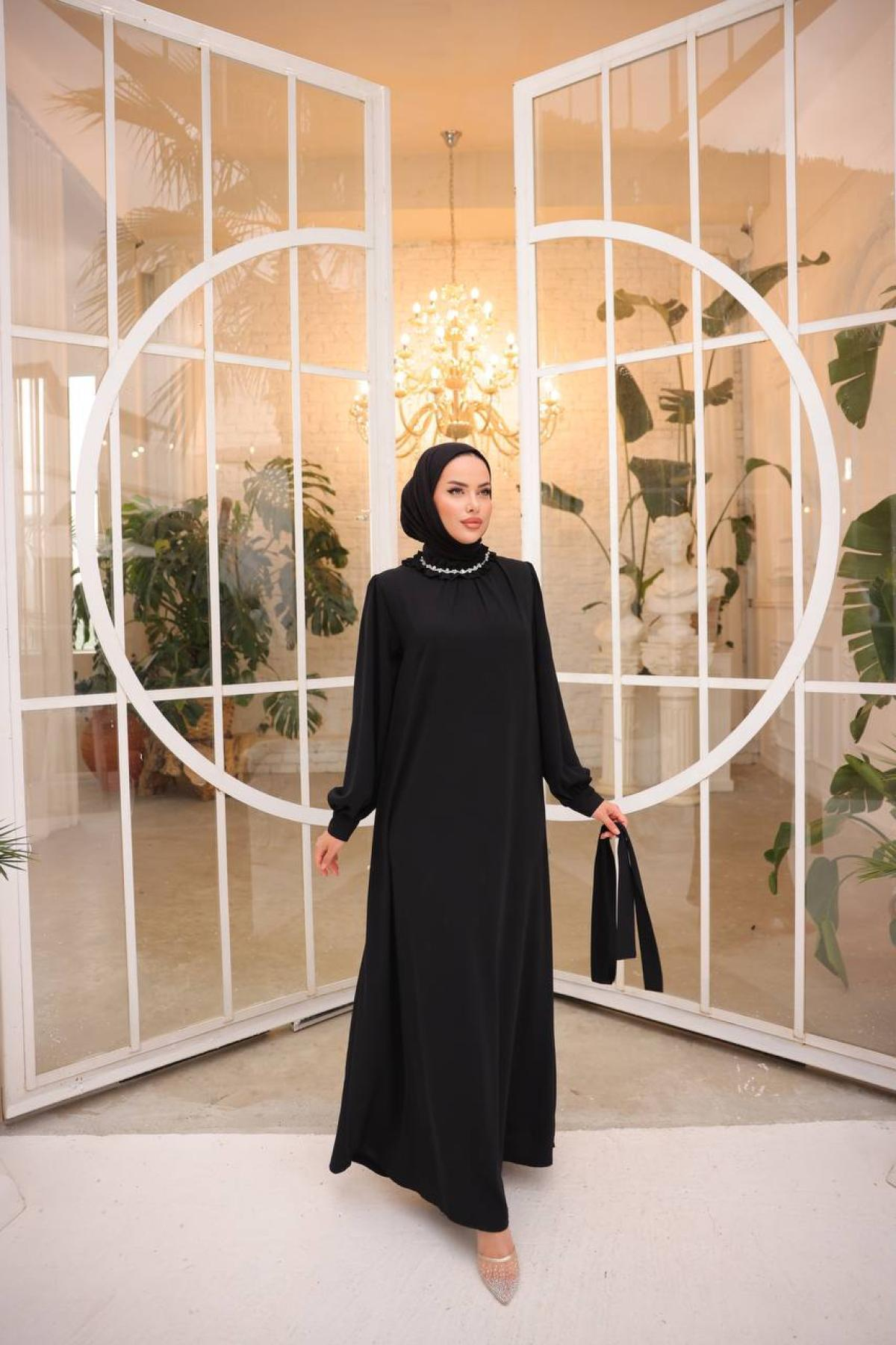 Women hijab maxi dress wholesale Black color 695817