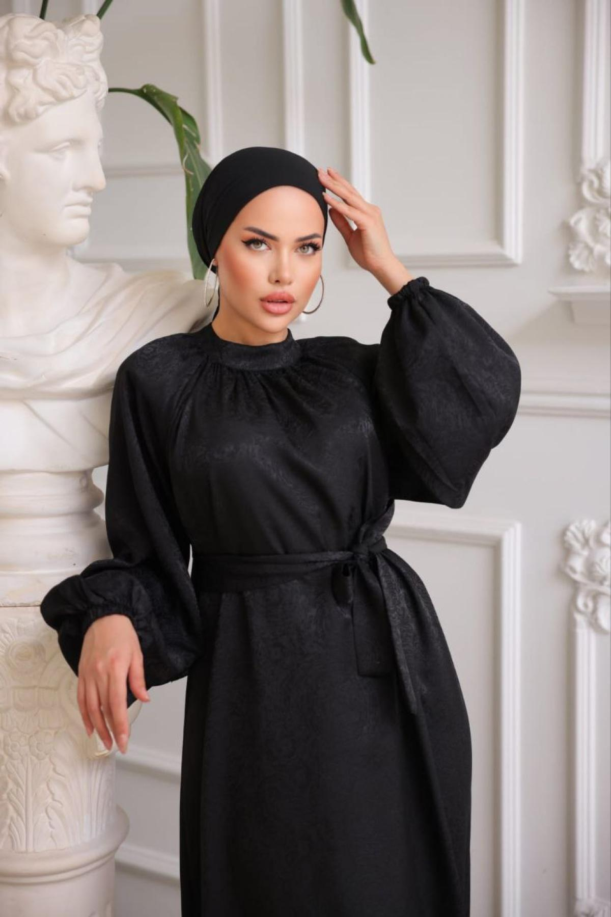 Women hijab maxi dress wholesale Black color 697364