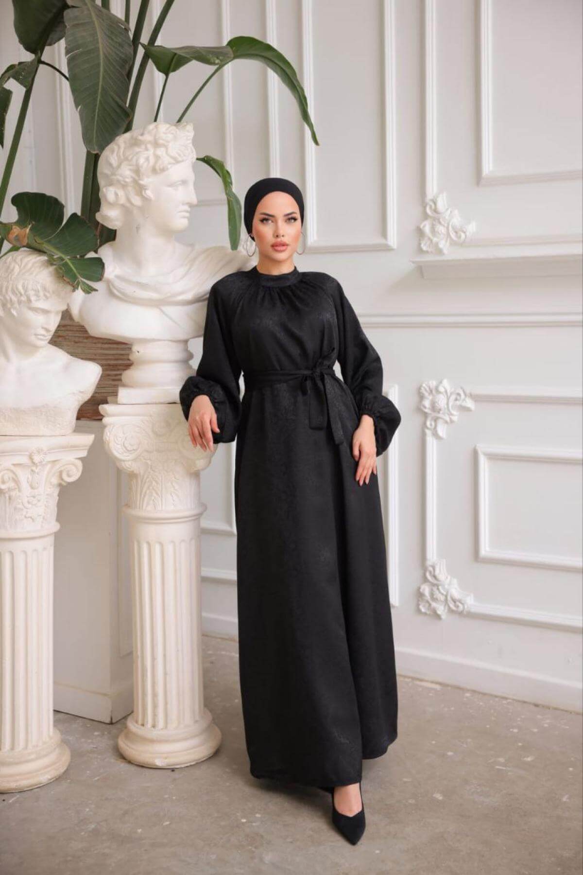 Women hijab maxi dress wholesale Black color 697364