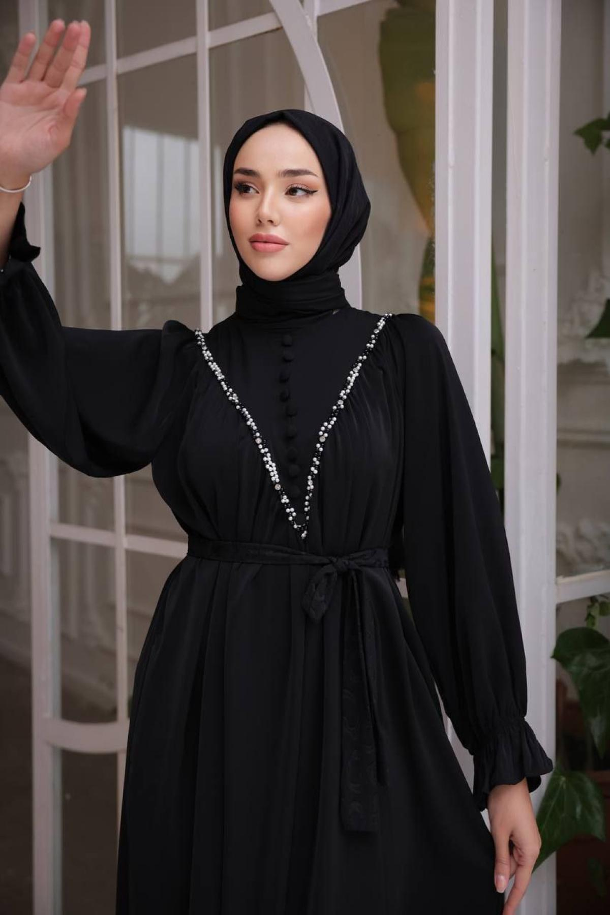 Women hijab maxi dress wholesale Black color 697451