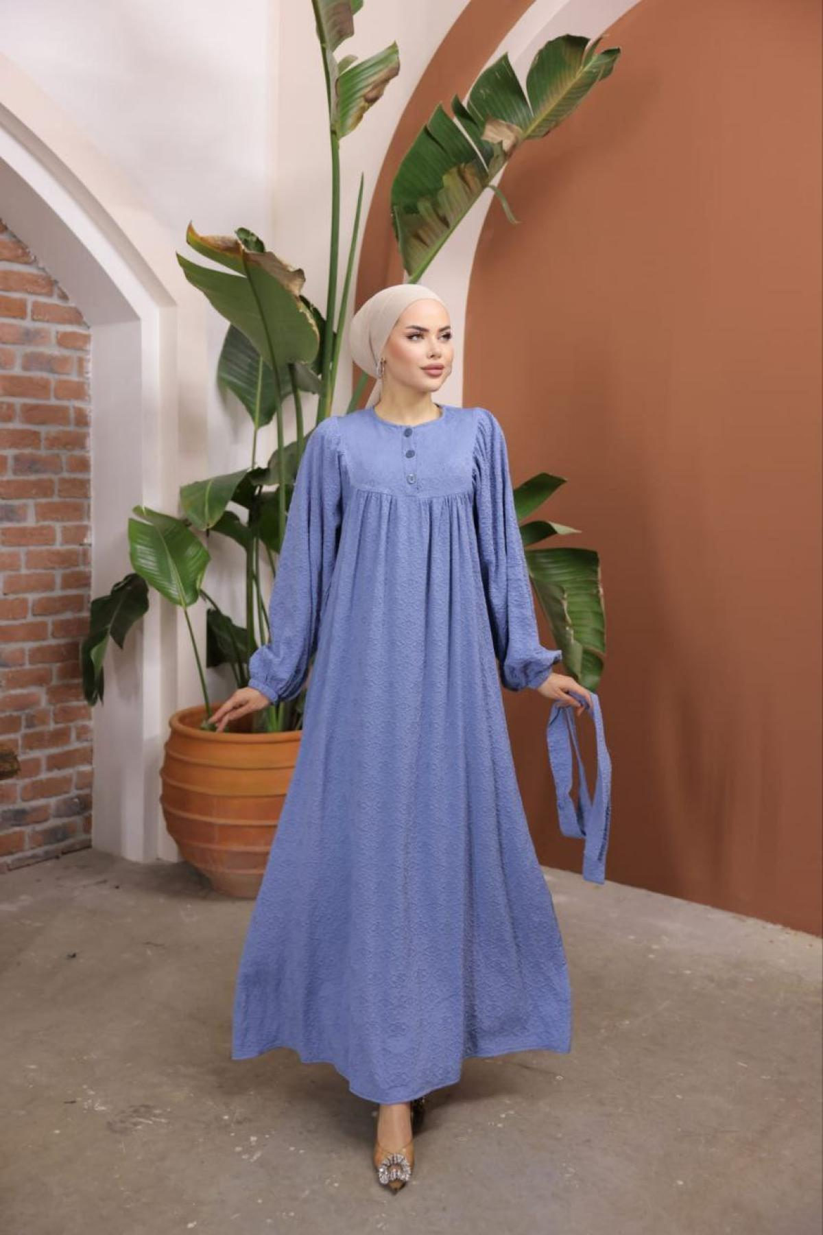 Women hijab maxi dress wholesale Blue color 697414