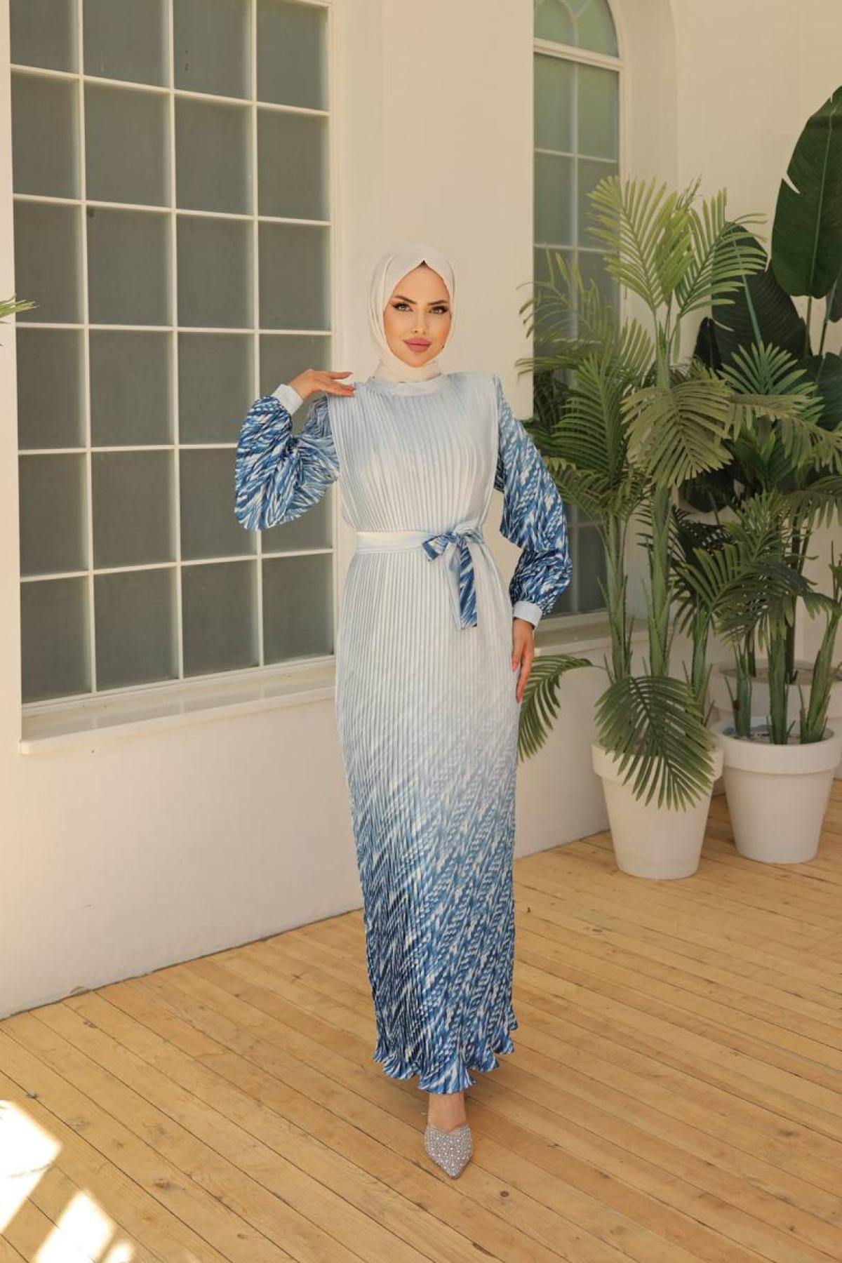 Women hijab maxi dress wholesale Blue color 695980