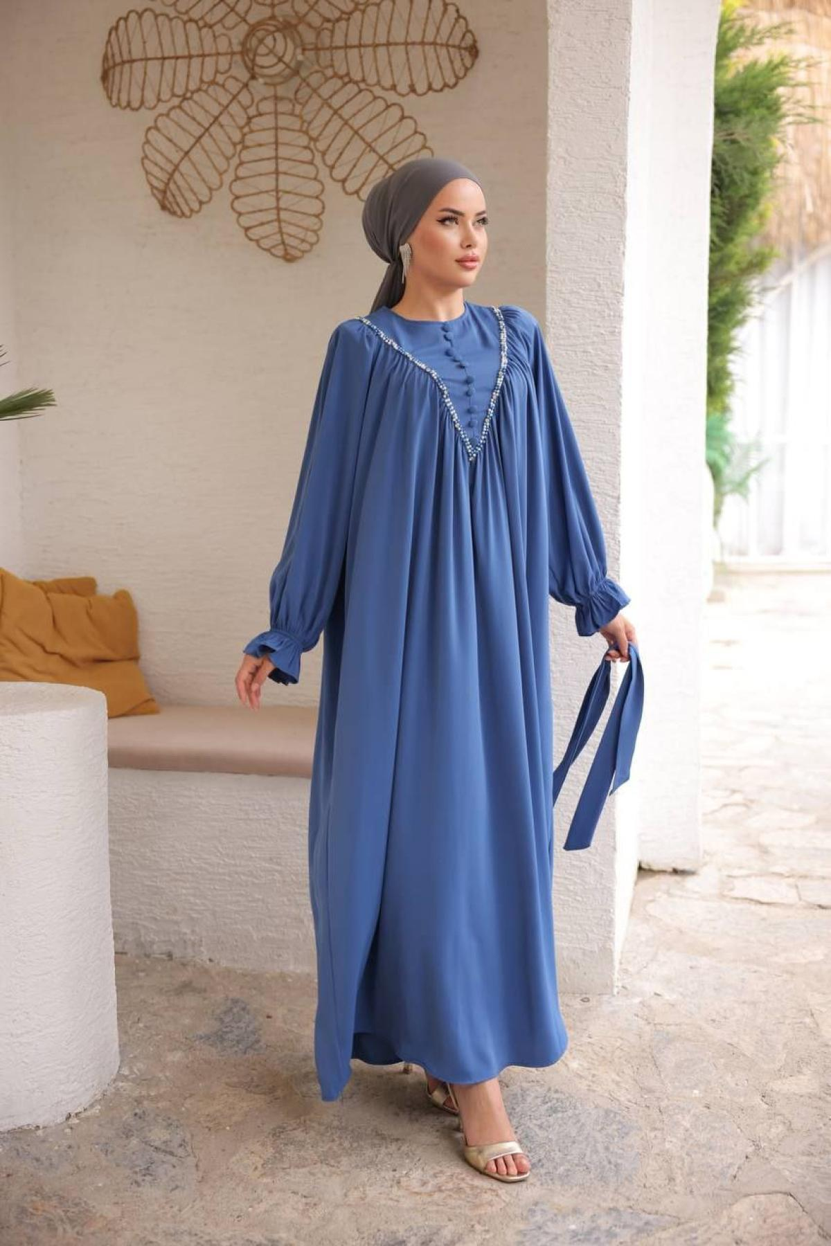 Women hijab maxi dress wholesale Blue color 697452