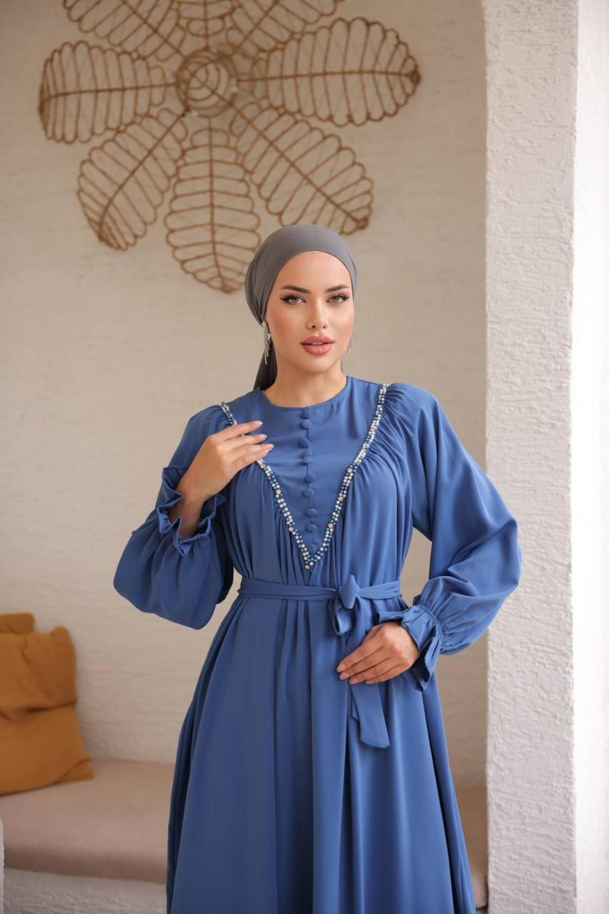 Women hijab maxi dress wholesale Blue color 697452