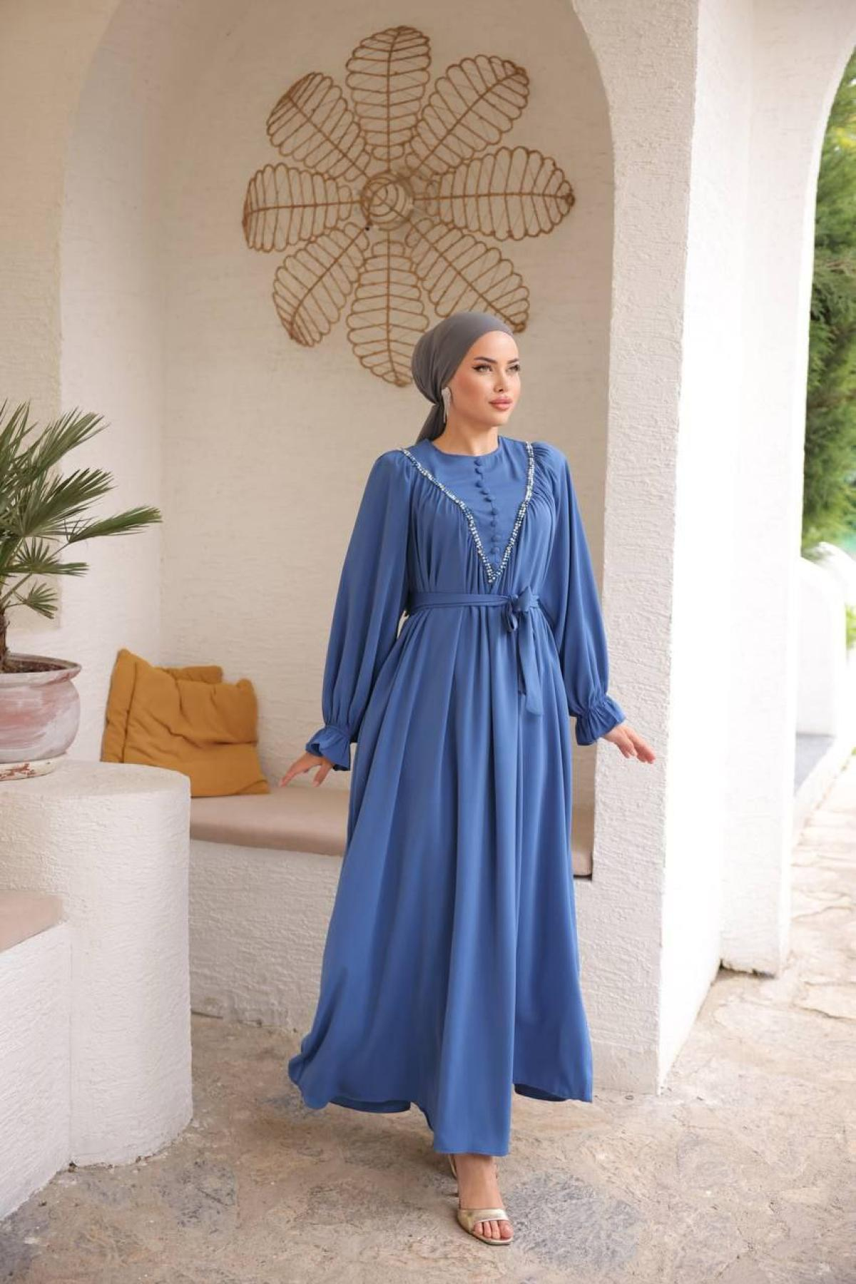 Women hijab maxi dress wholesale Blue color 697452