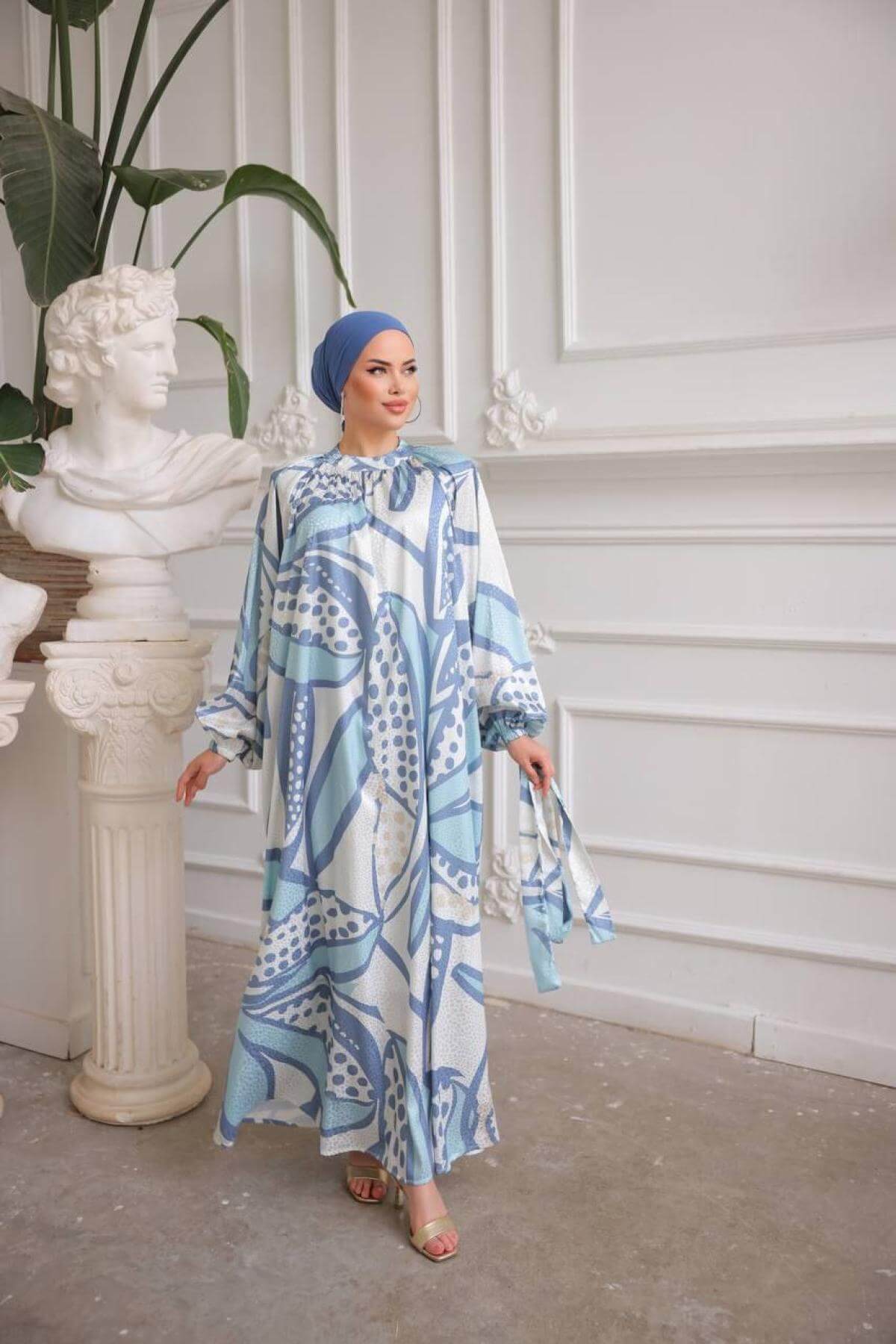 Women hijab maxi dress wholesale Blue color 697350