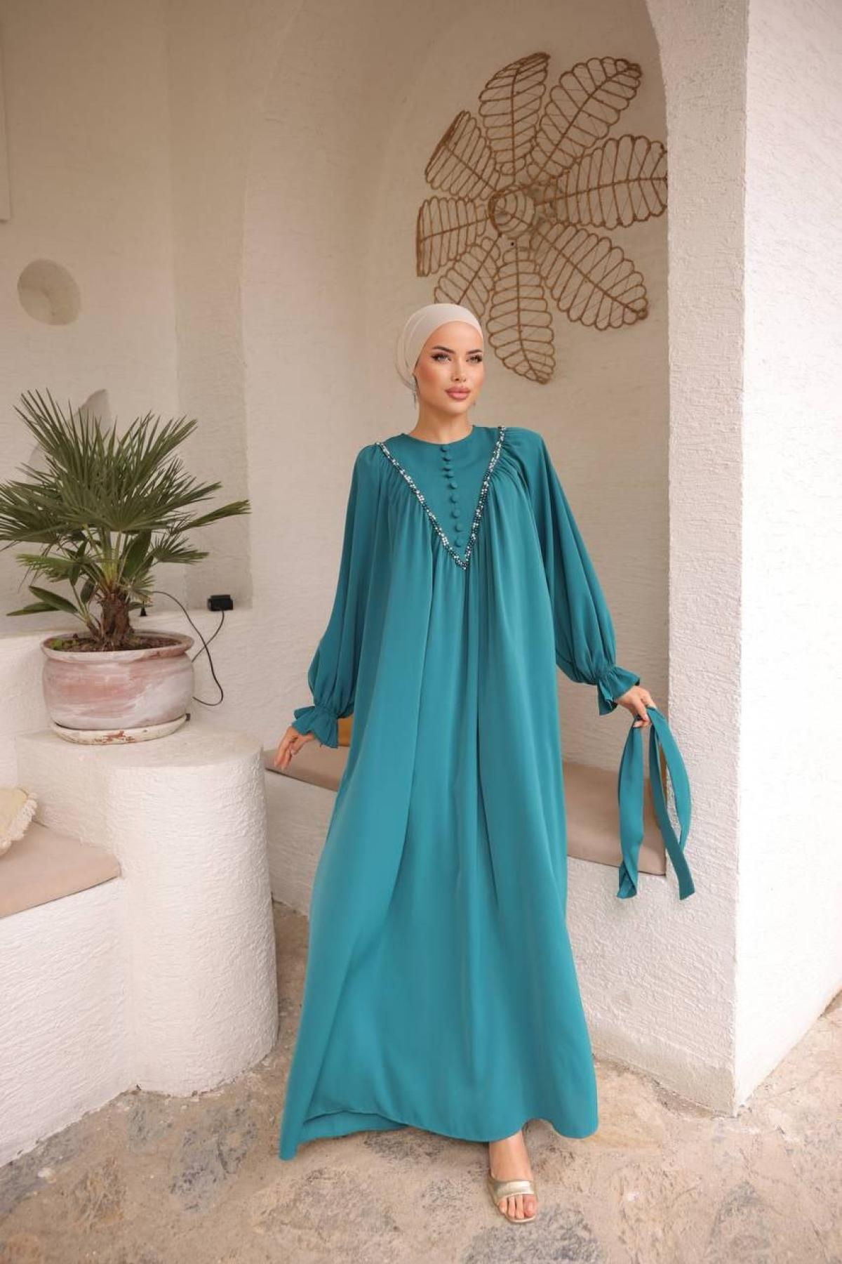 Women hijab maxi dress wholesale Blue color 697450
