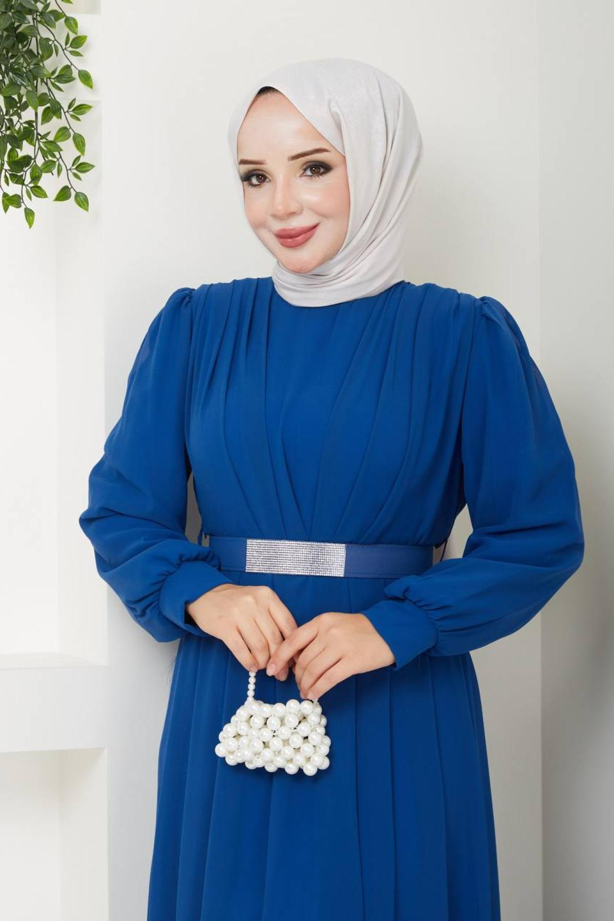Women hijab maxi dress wholesale Blue color 696135