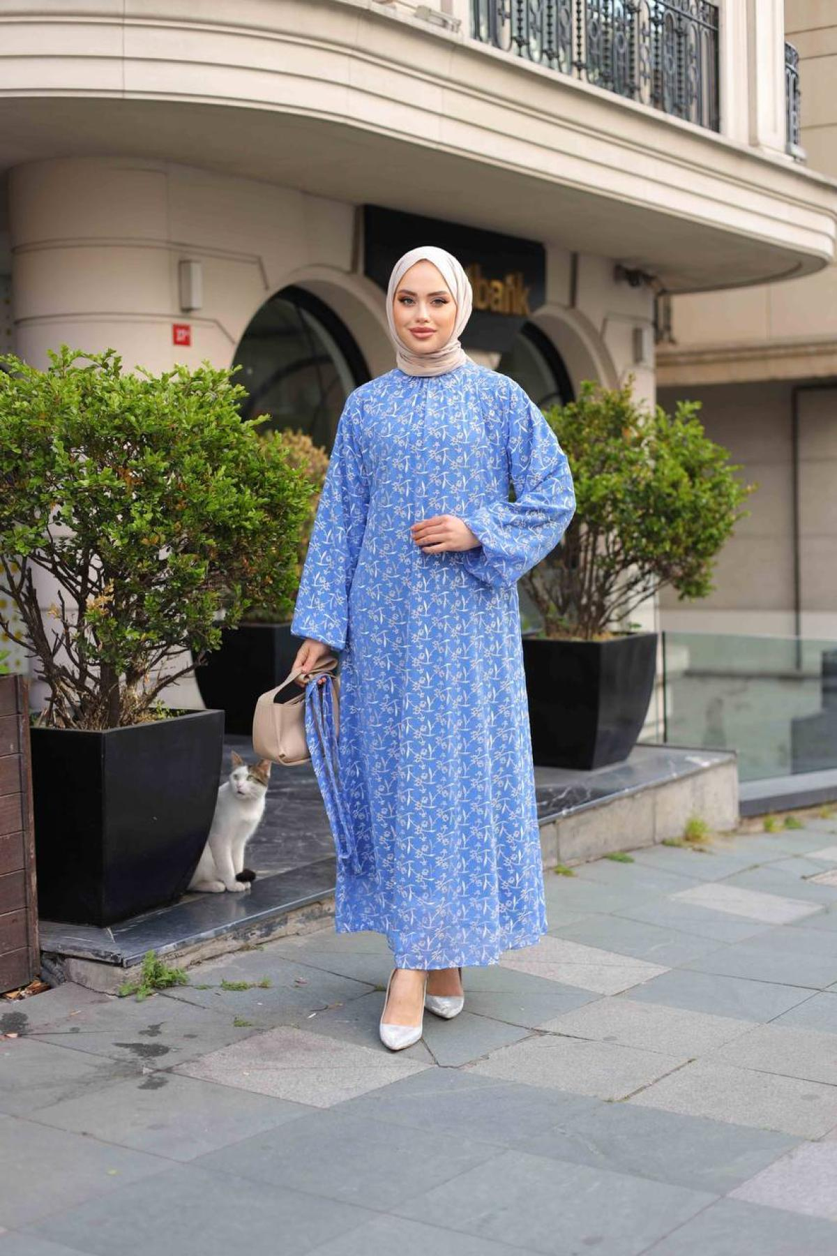 Women hijab maxi dress wholesale Blue color 695963