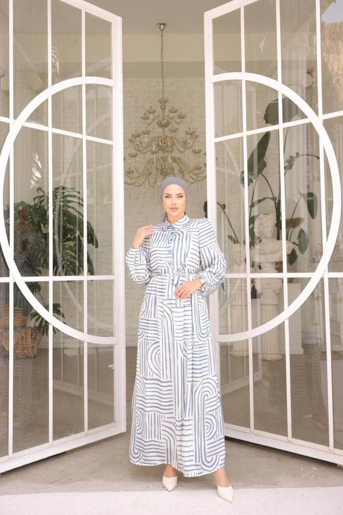 Women hijab maxi dress wholesale Blue color 697336