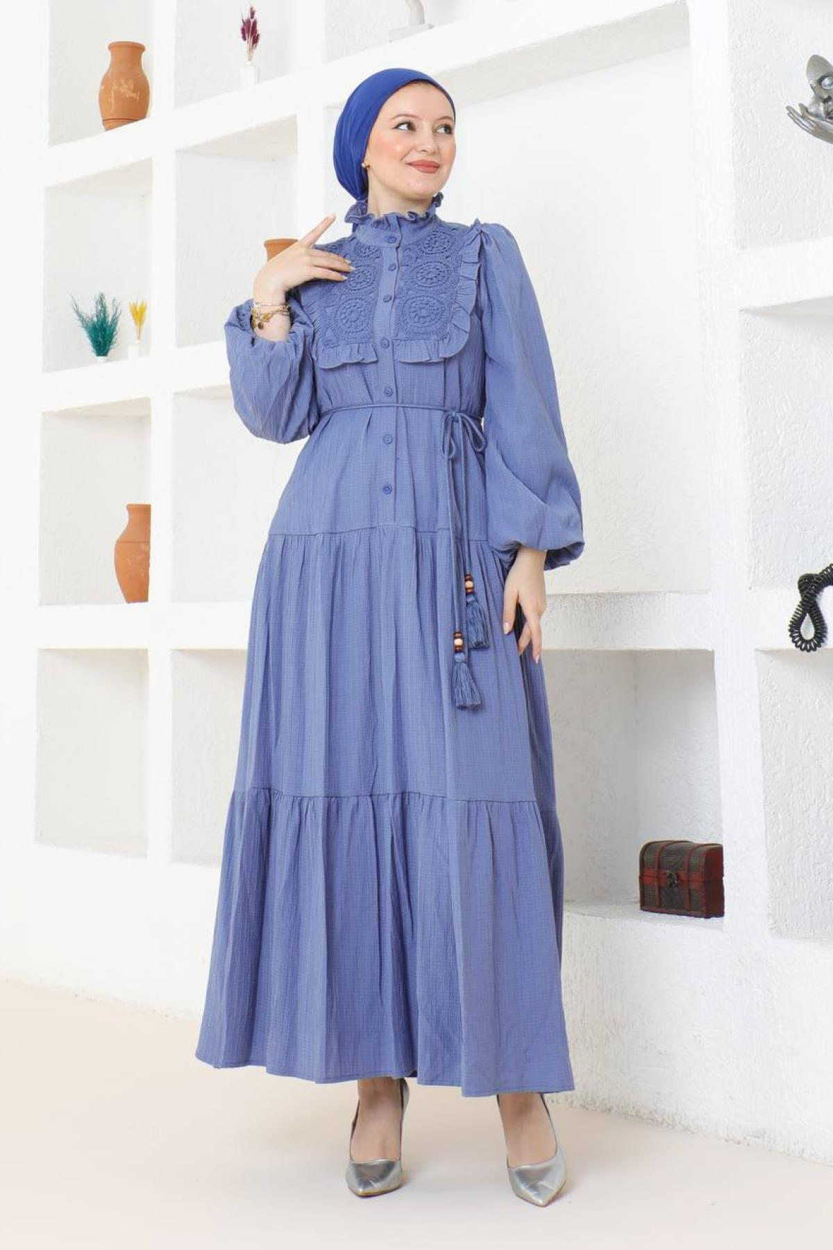 Women hijab maxi dress wholesale Blue color 695773