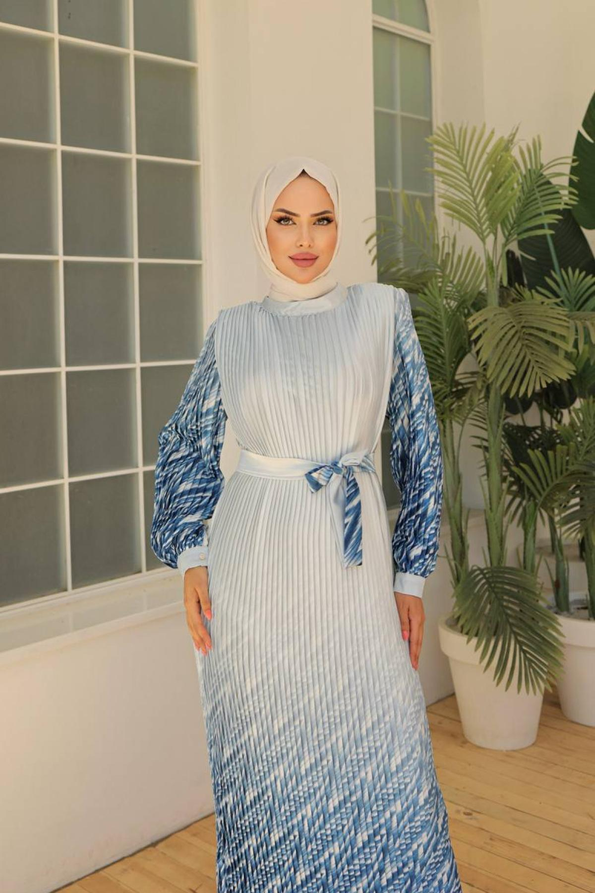 Women hijab maxi dress wholesale Blue color 695980