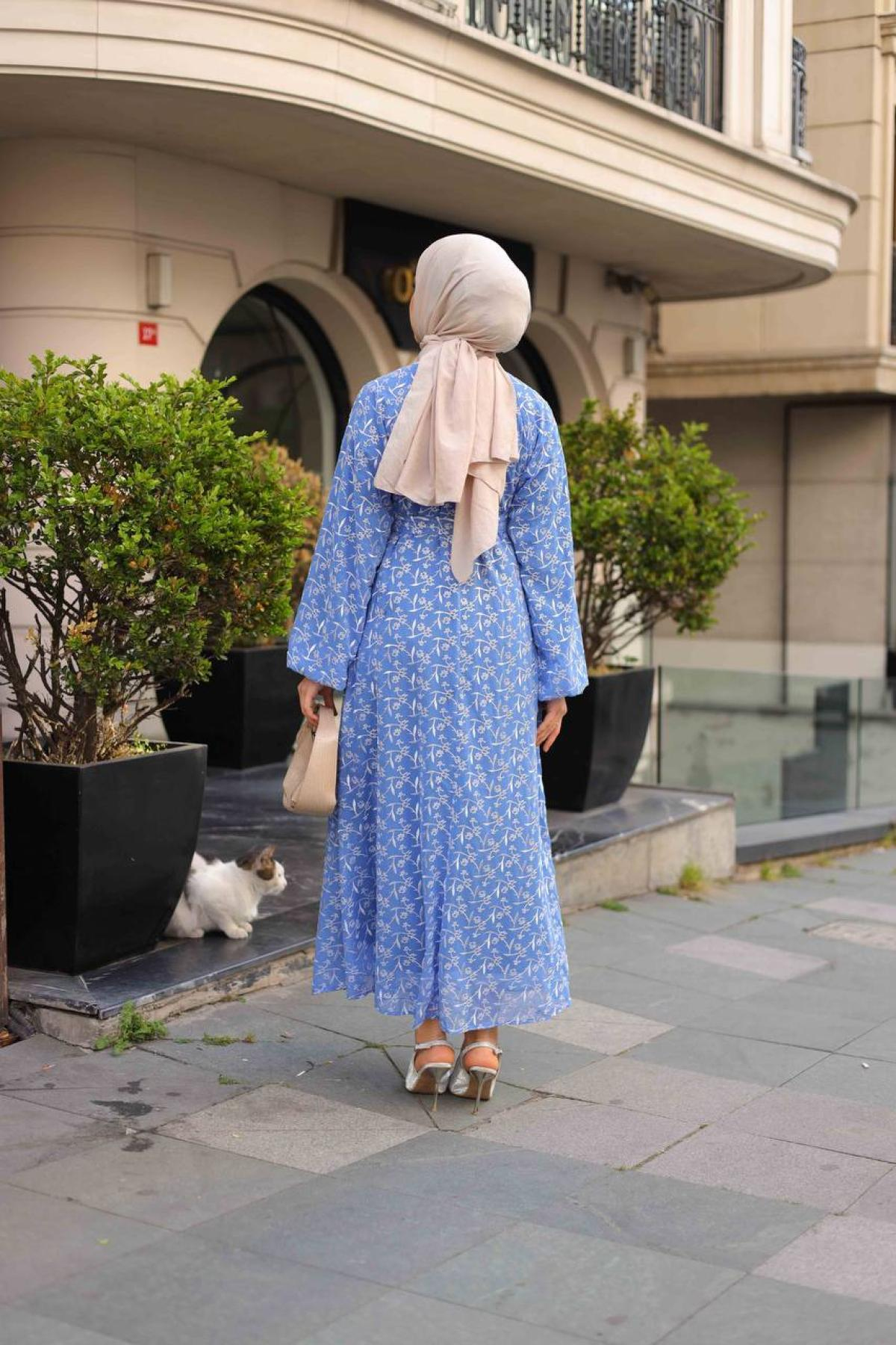 Women hijab maxi dress wholesale Blue color 695963