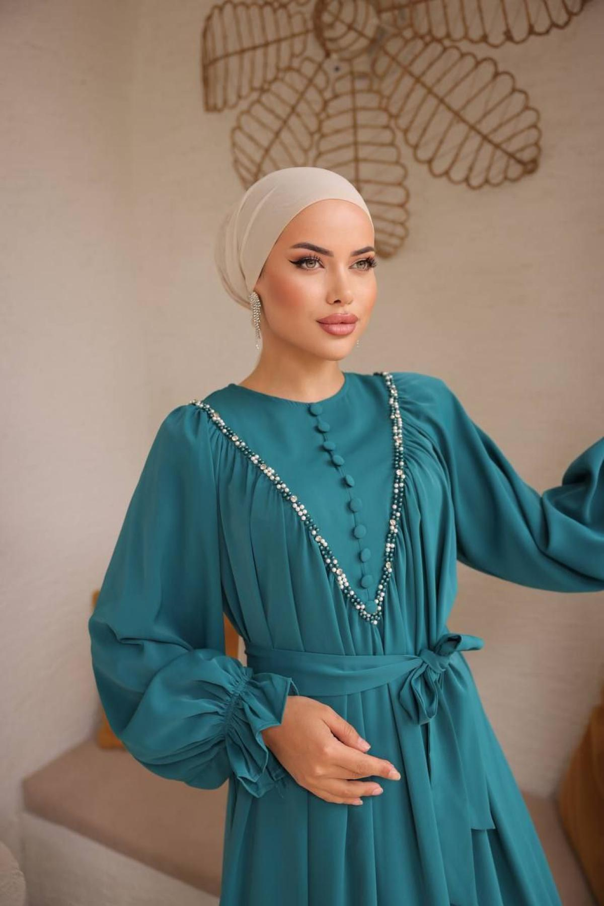 Women hijab maxi dress wholesale Blue color 697450
