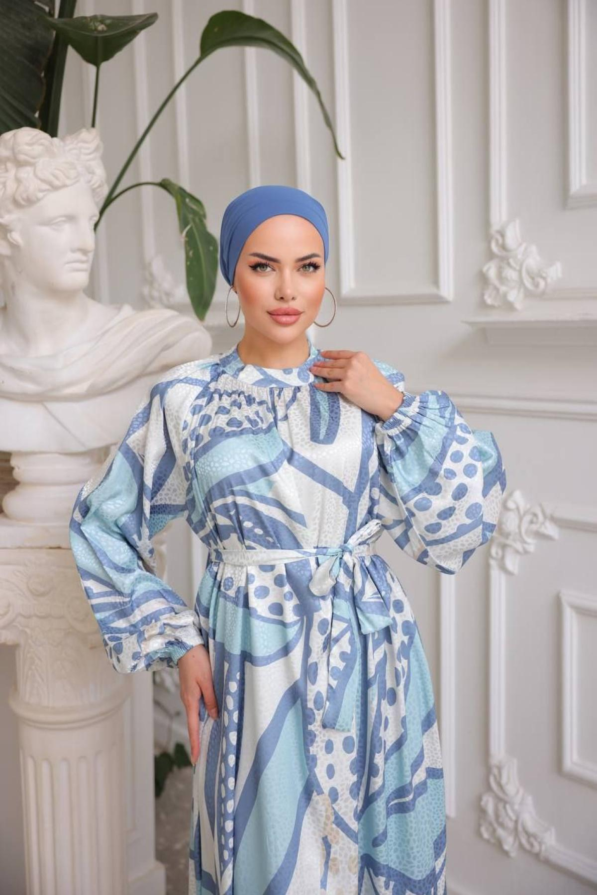 Women hijab maxi dress wholesale Blue color 697350