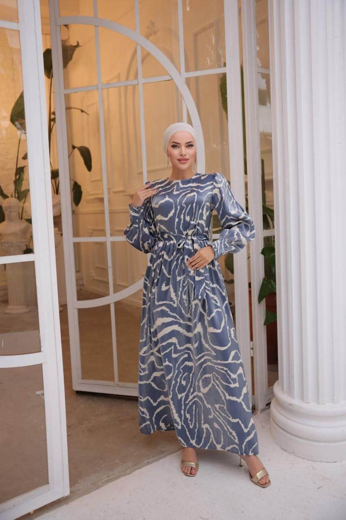 Women hijab maxi dress wholesale Blue color 697355