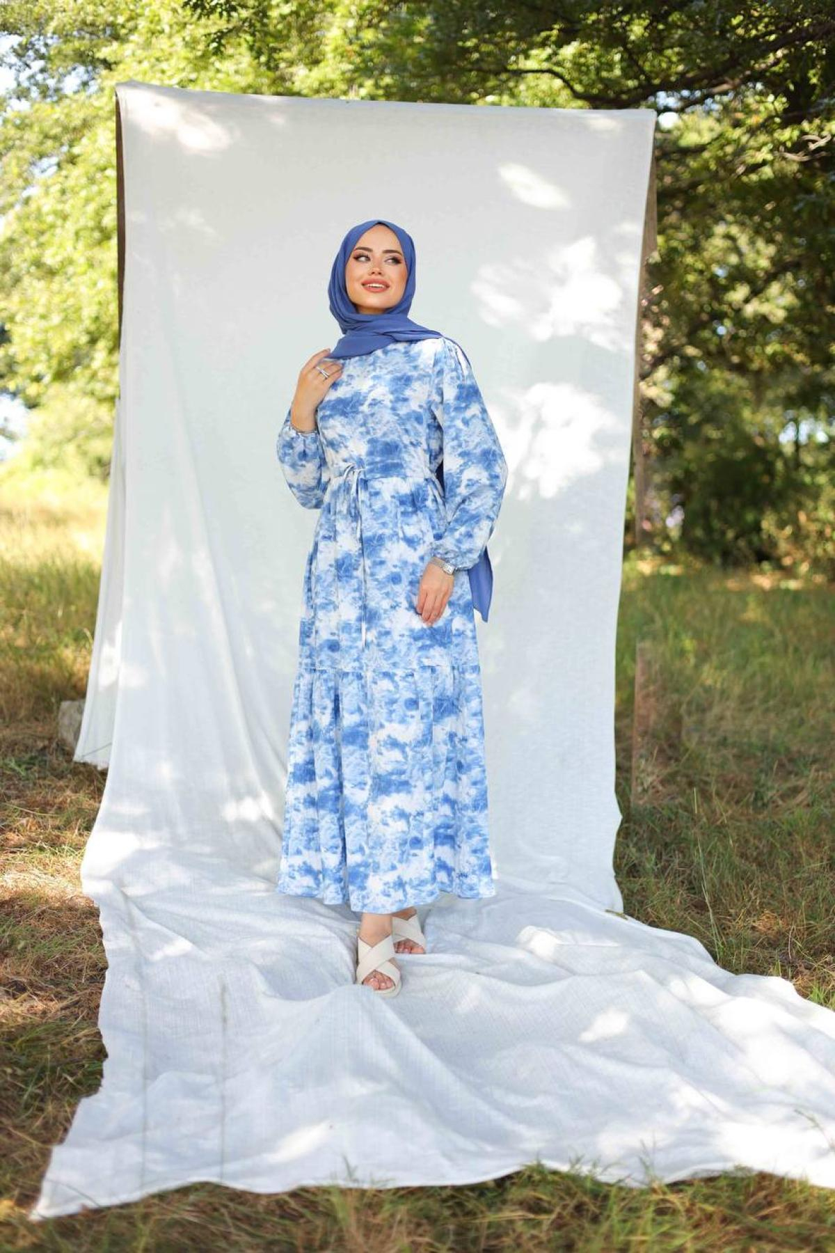 Women hijab maxi dress wholesale Blue color 695672