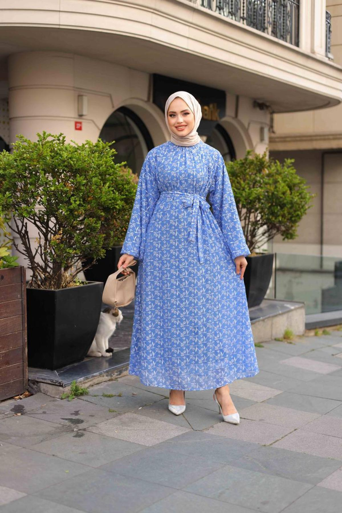 Women hijab maxi dress wholesale Blue color 695963