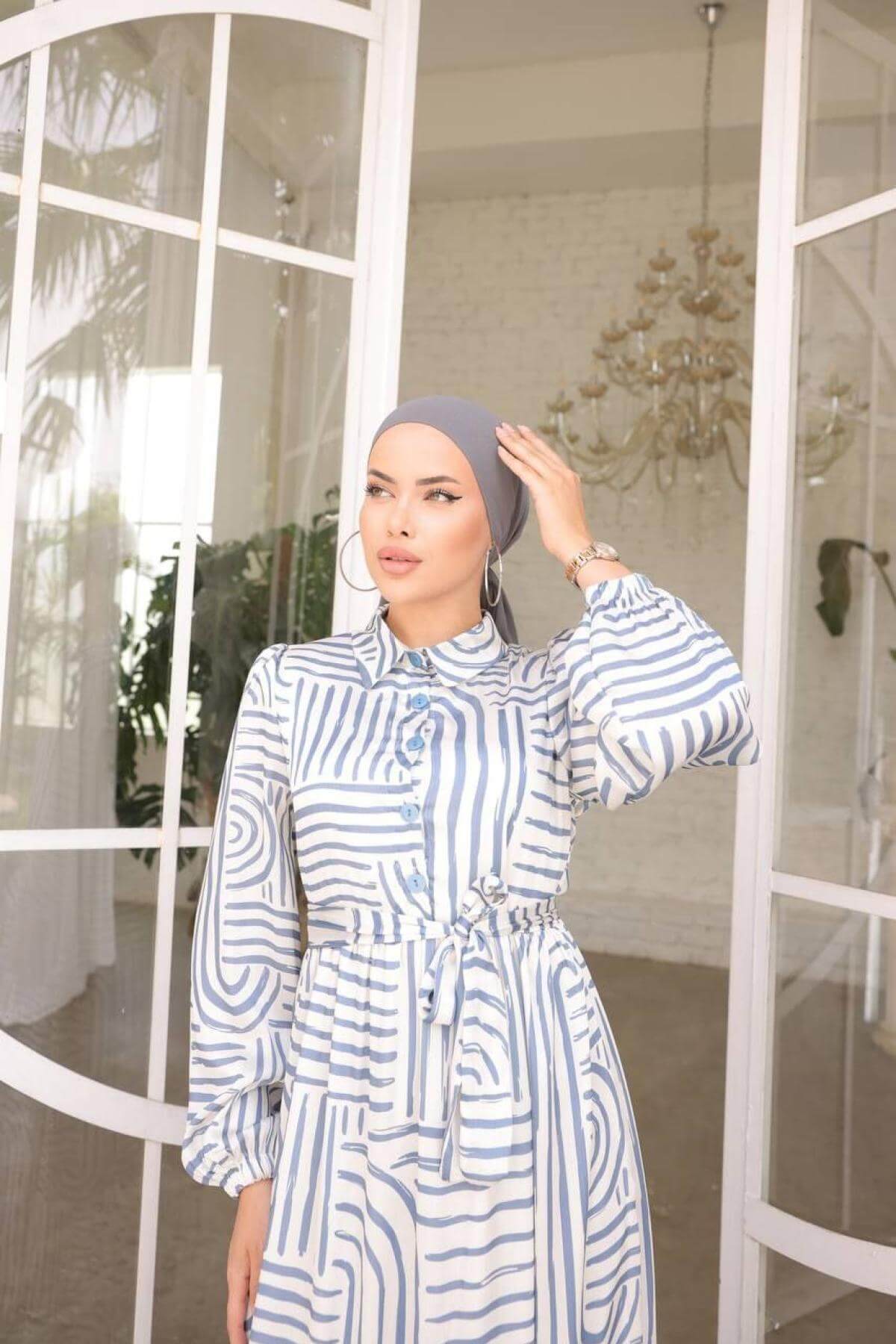 Women hijab maxi dress wholesale Blue color 697336