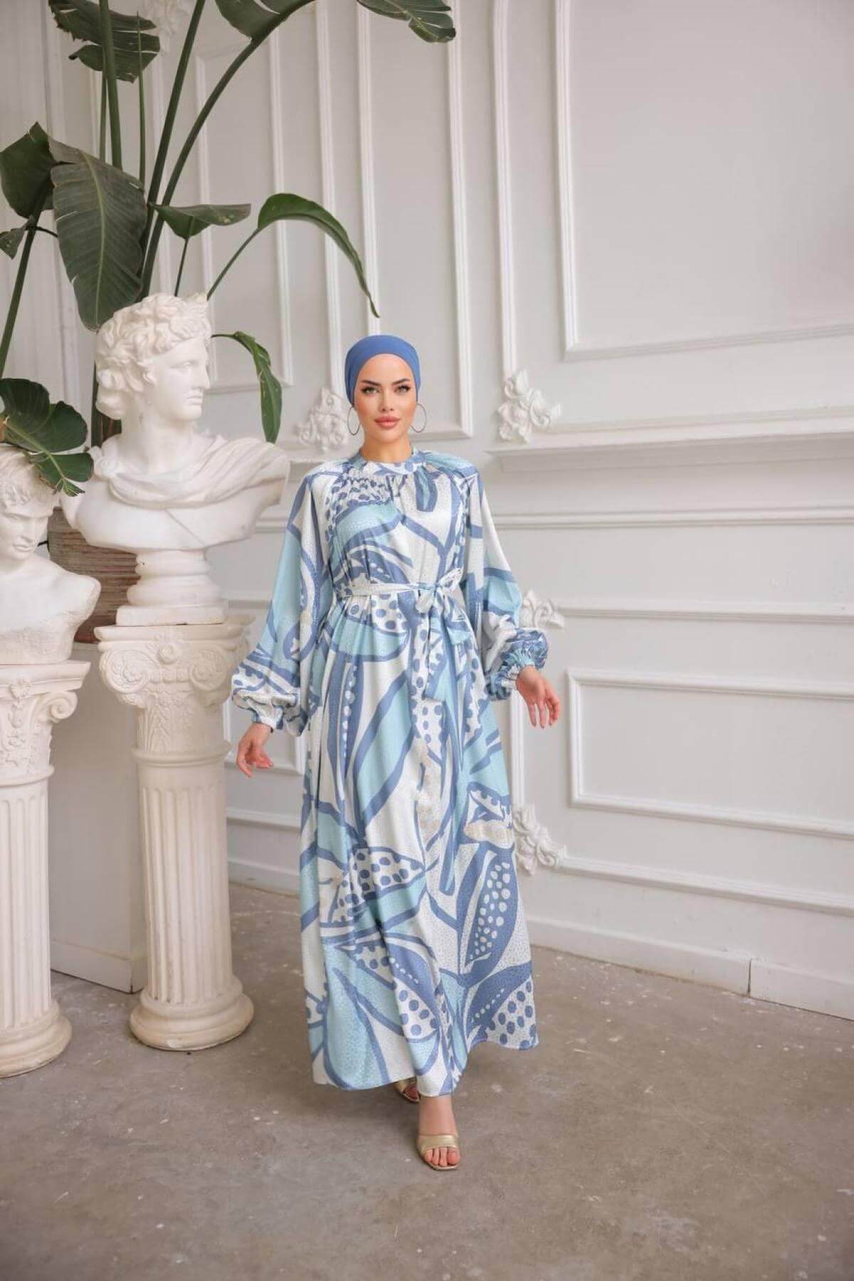 Women hijab maxi dress wholesale Blue color 697350