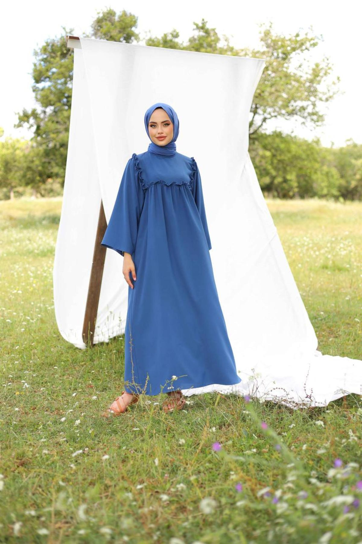 Women hijab maxi dress wholesale Blue color 695670