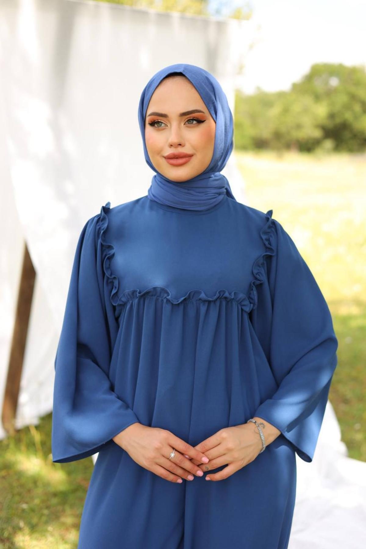 Women hijab maxi dress wholesale Blue color 695670
