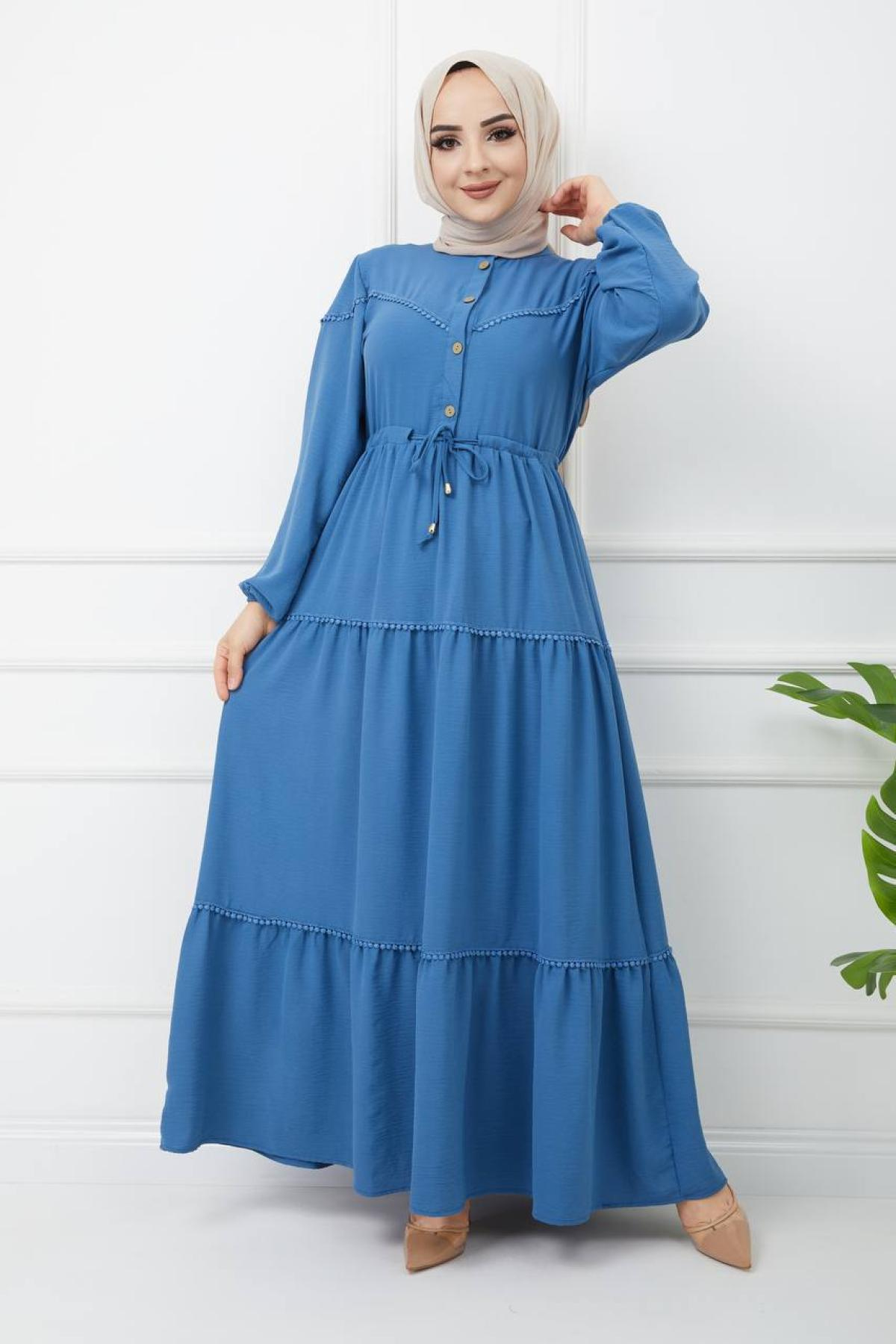 Women hijab maxi dress wholesale Blue color 695955