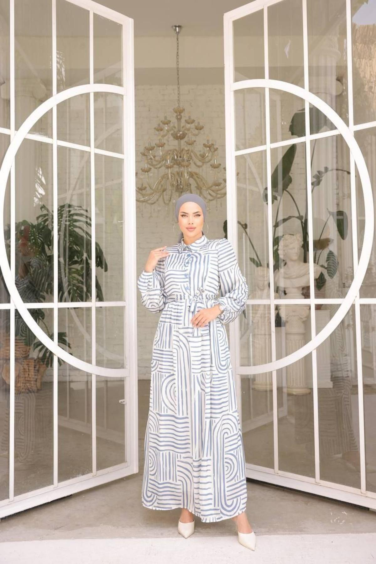 Women hijab maxi dress wholesale Blue color 697336