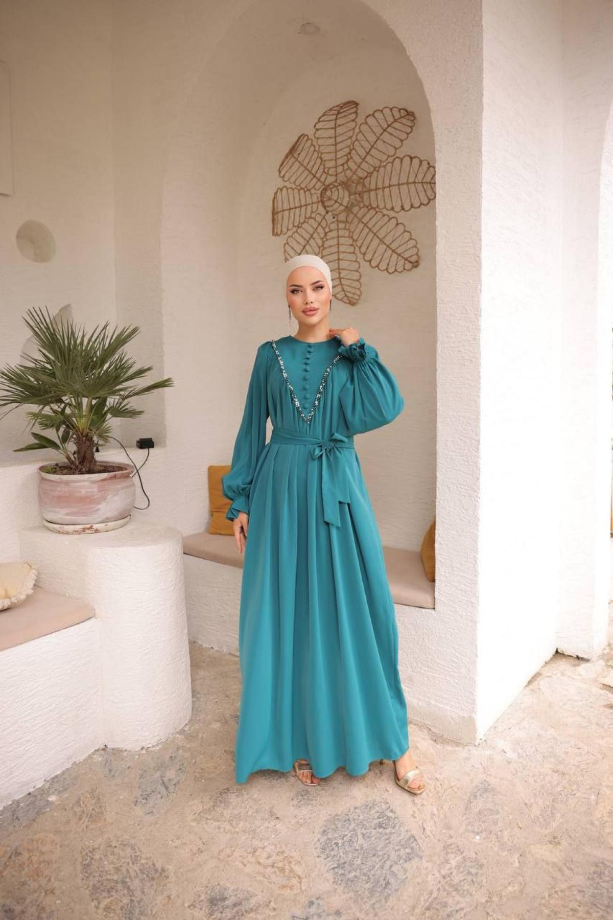 Women hijab maxi dress wholesale Blue color 697450