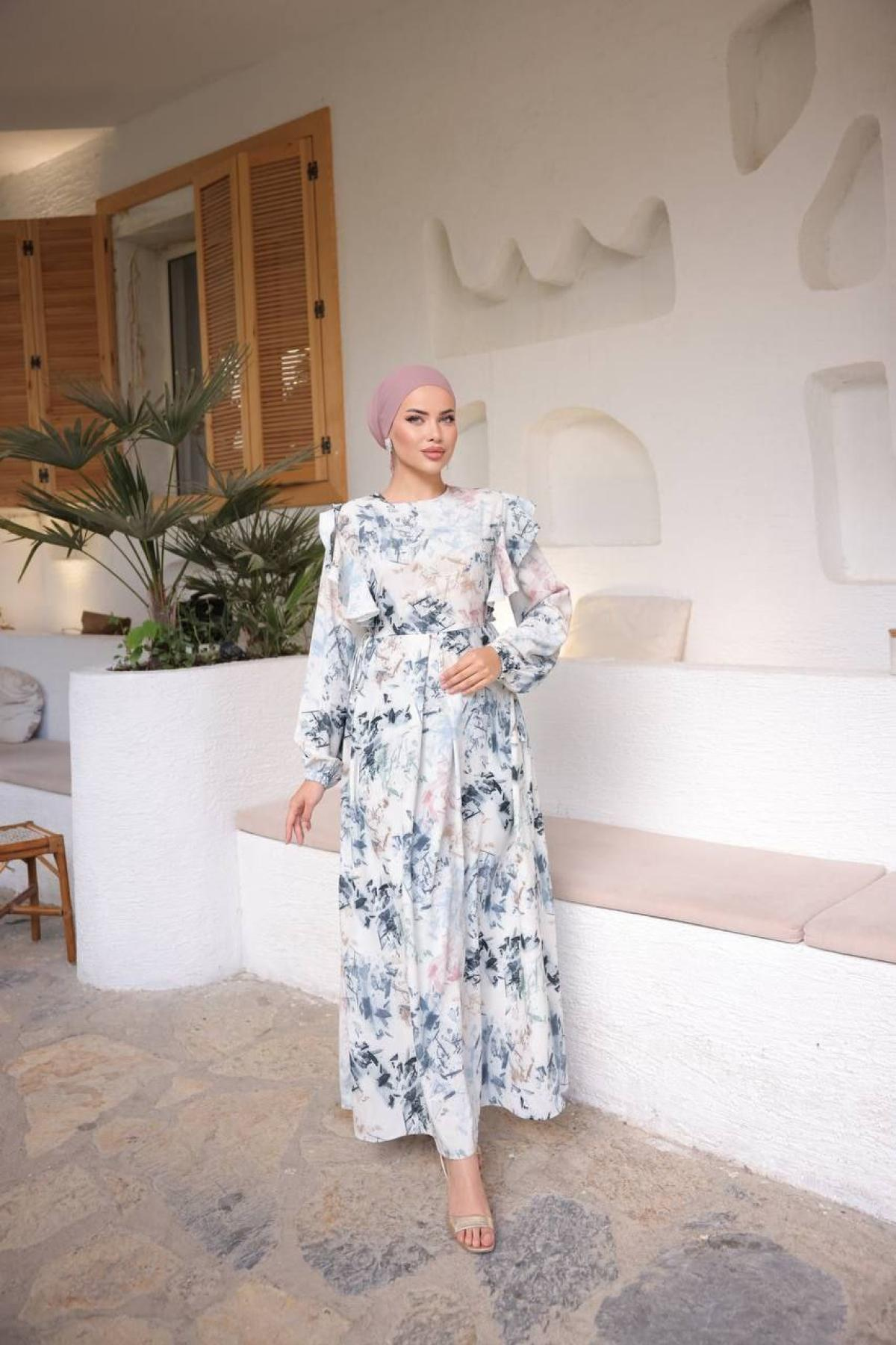 Women hijab maxi dress wholesale Blue color 697376