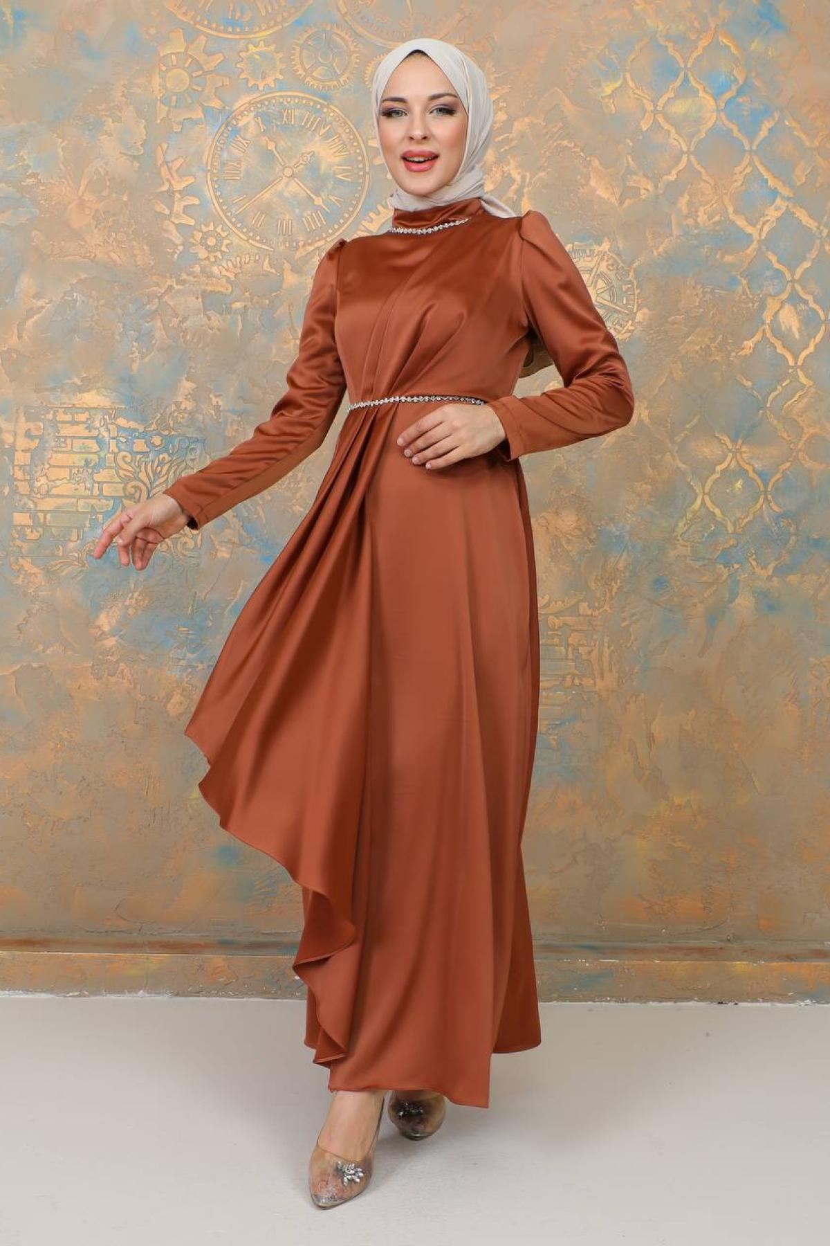 Women hijab maxi dress wholesale Brick color 695795