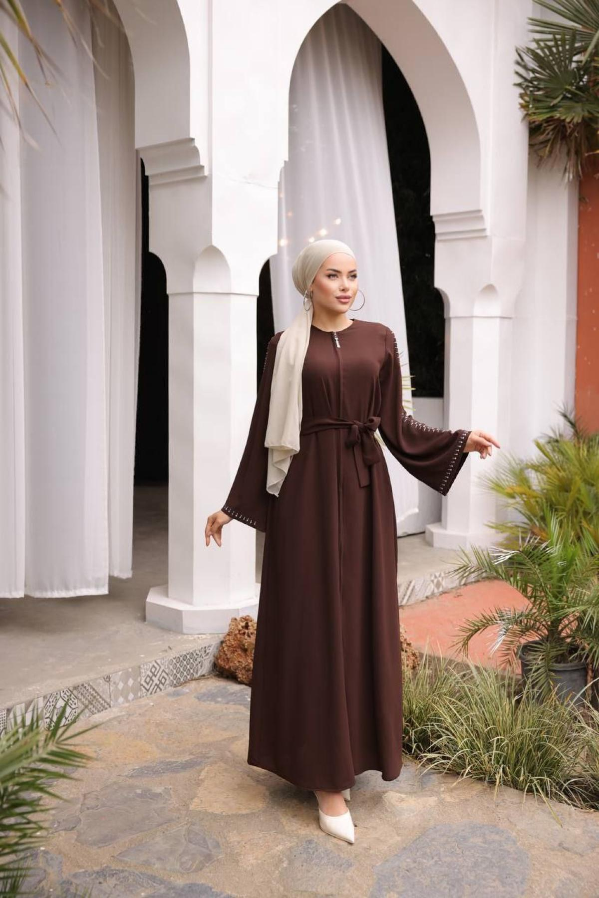 Women hijab maxi dress wholesale Brown color 697406