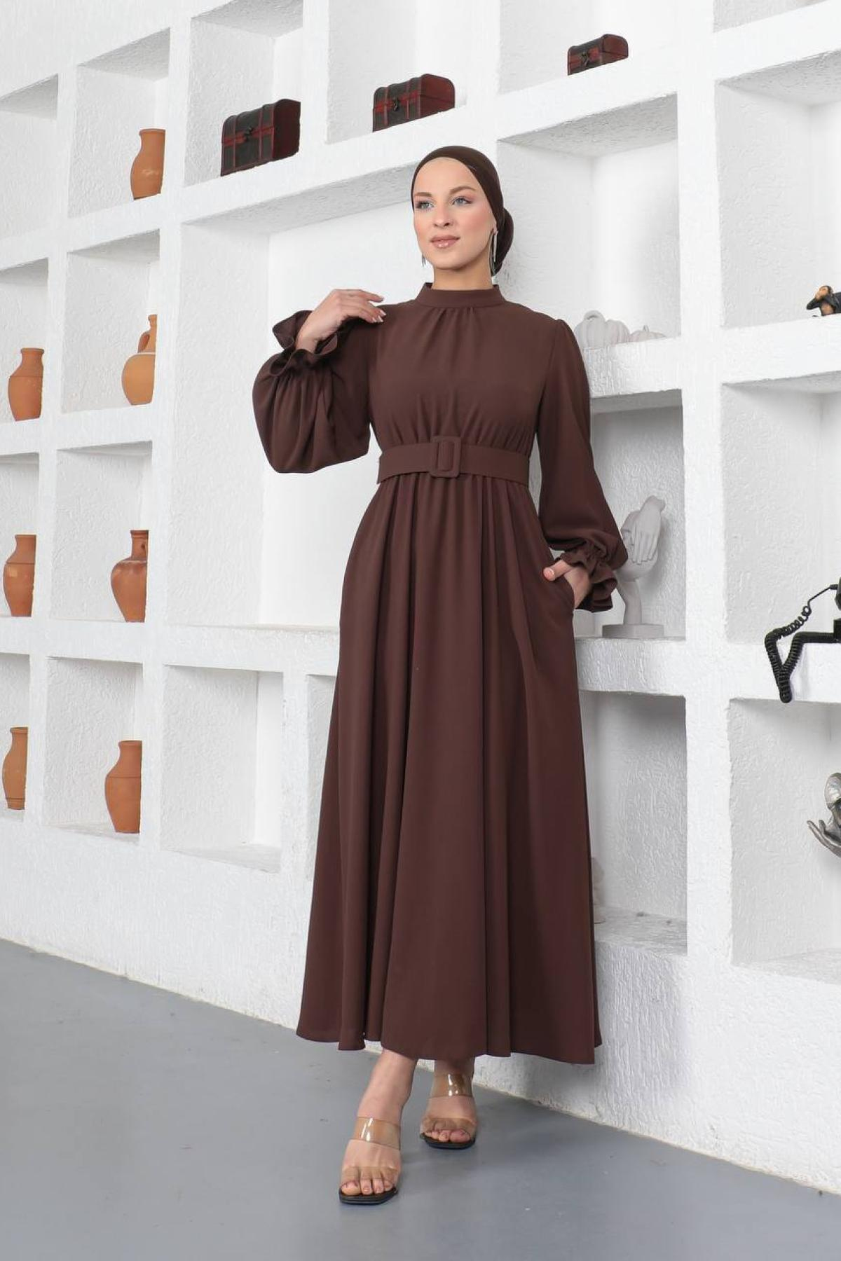 Women hijab maxi dress wholesale Brown color 696155