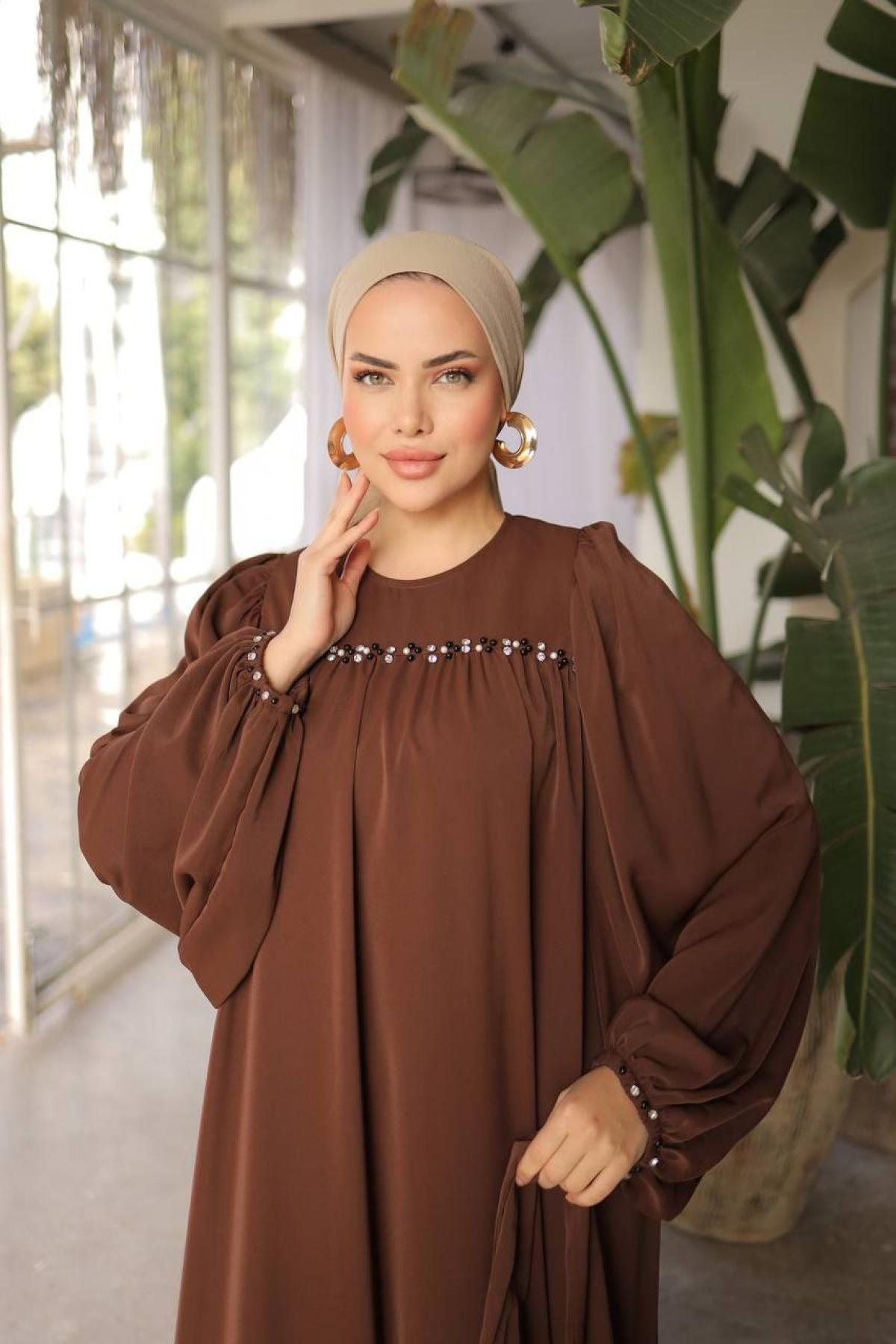 Women hijab maxi dress wholesale Brown color 697437