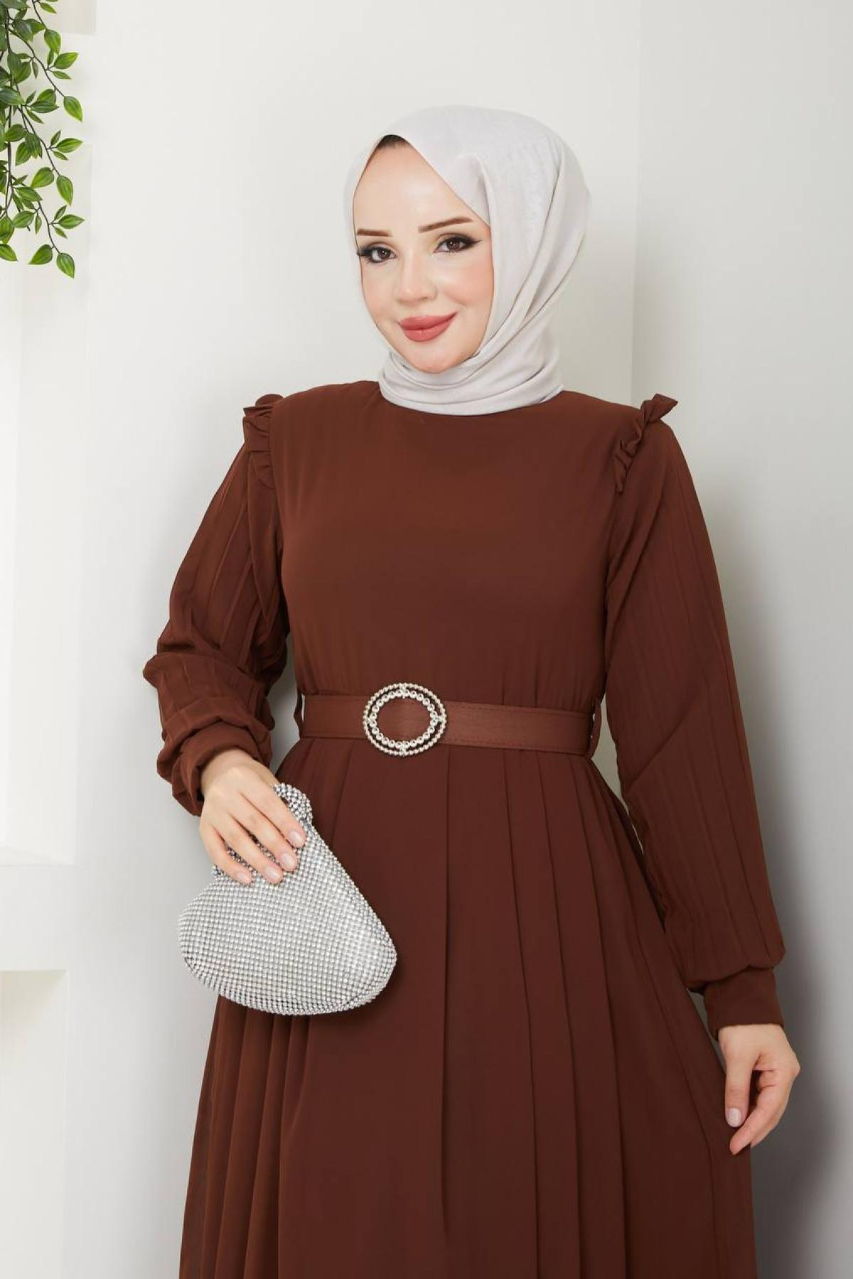 Women hijab maxi dress wholesale Brown color 695727