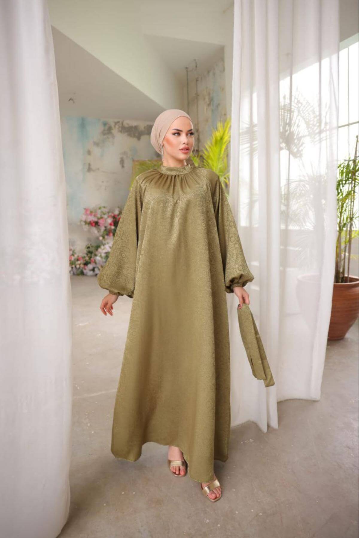 Women hijab maxi dress wholesale Brown color 697360