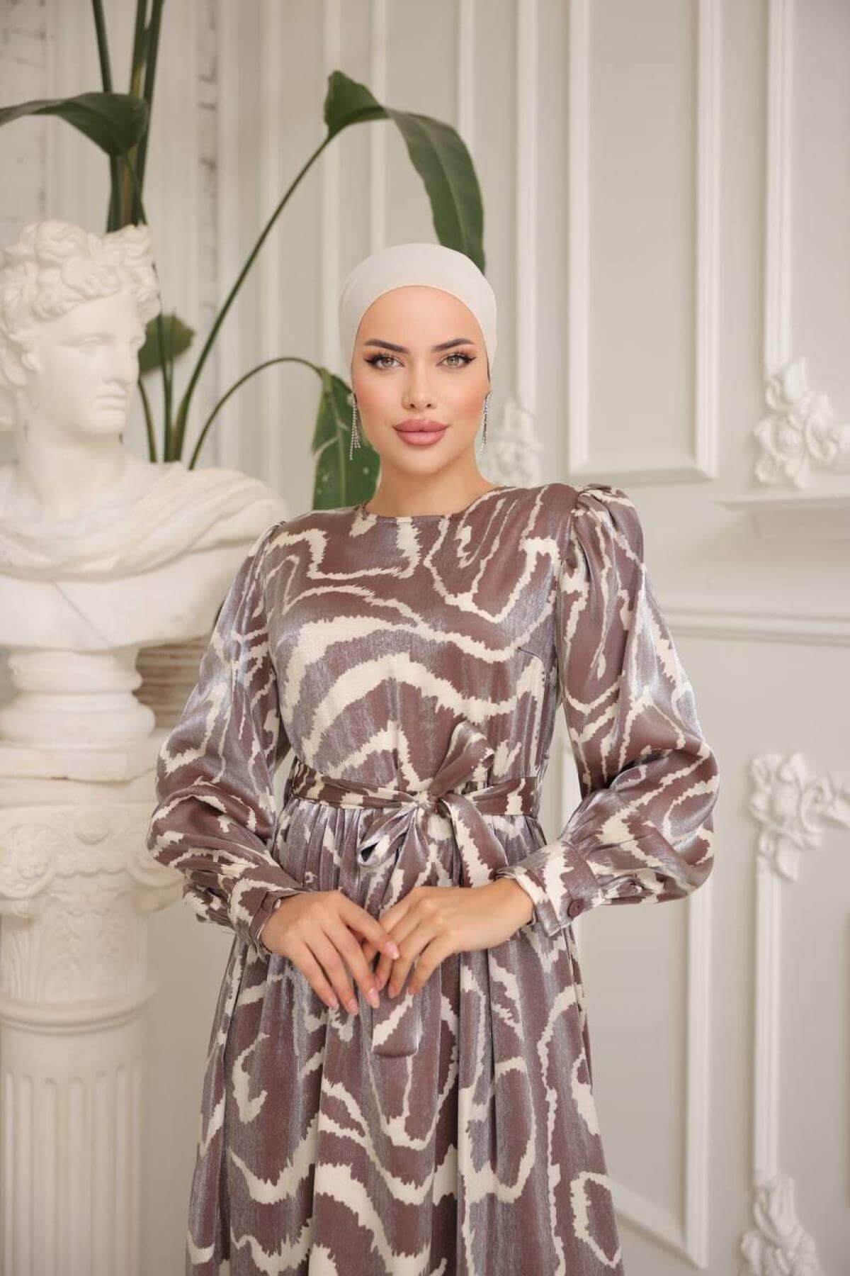 Women hijab maxi dress wholesale Brown color 697358