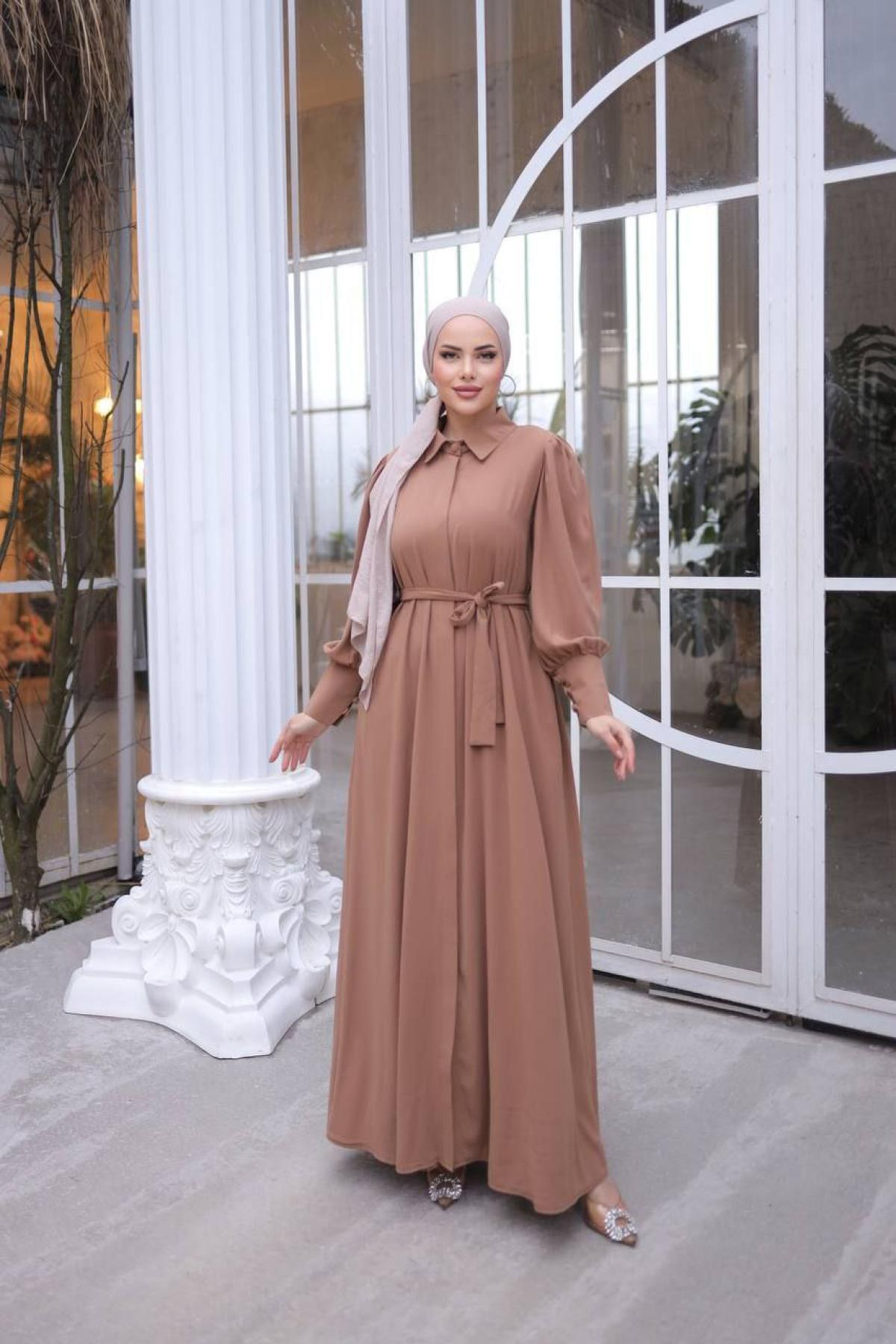 Women hijab maxi dress wholesale Brown color 697370