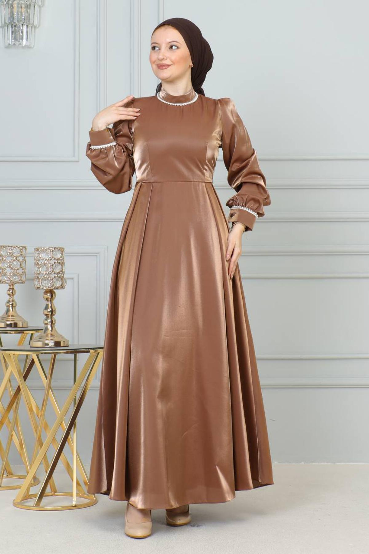 Women hijab maxi dress wholesale Brown color 696149