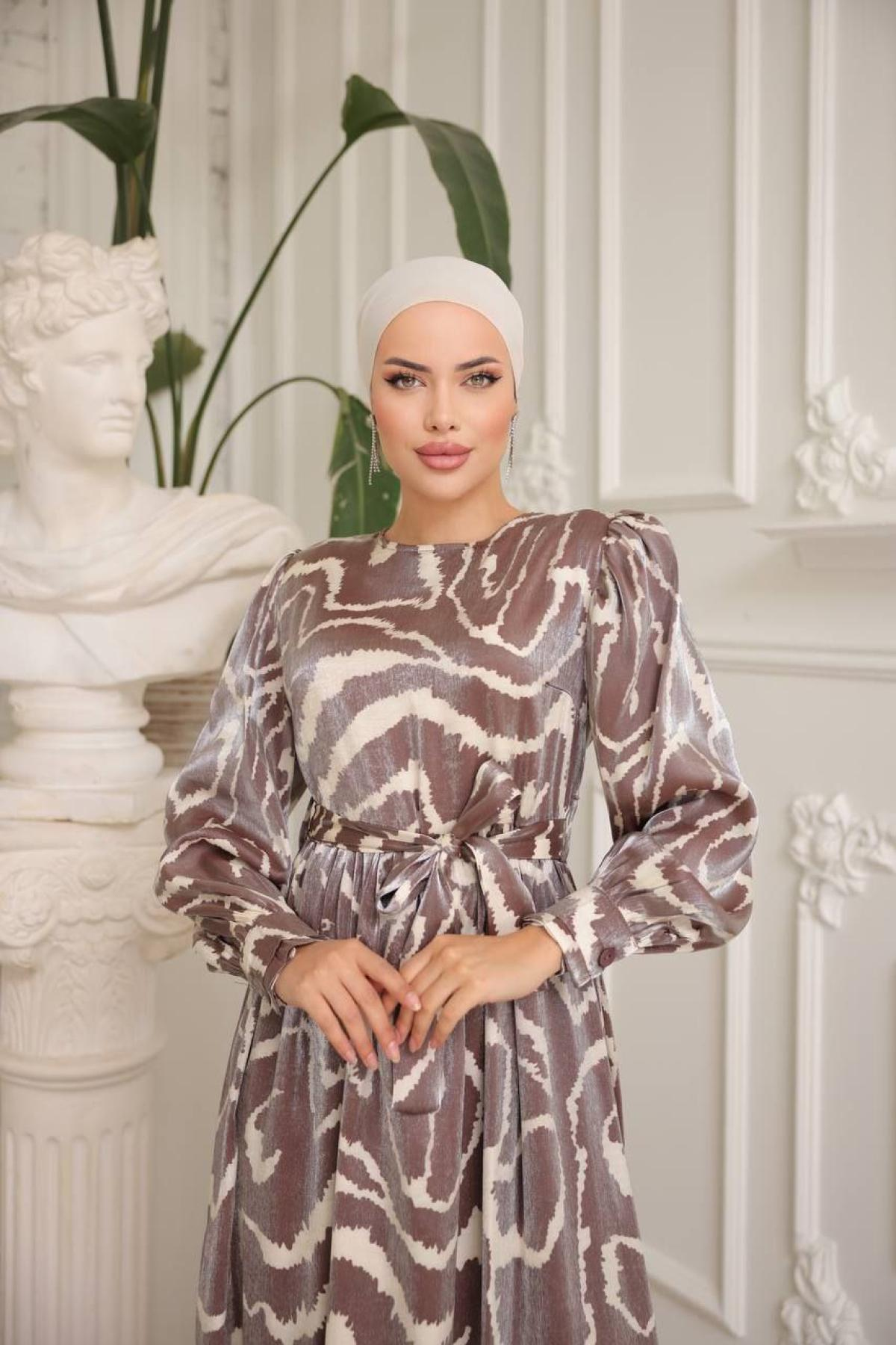Women hijab maxi dress wholesale Brown color 697358