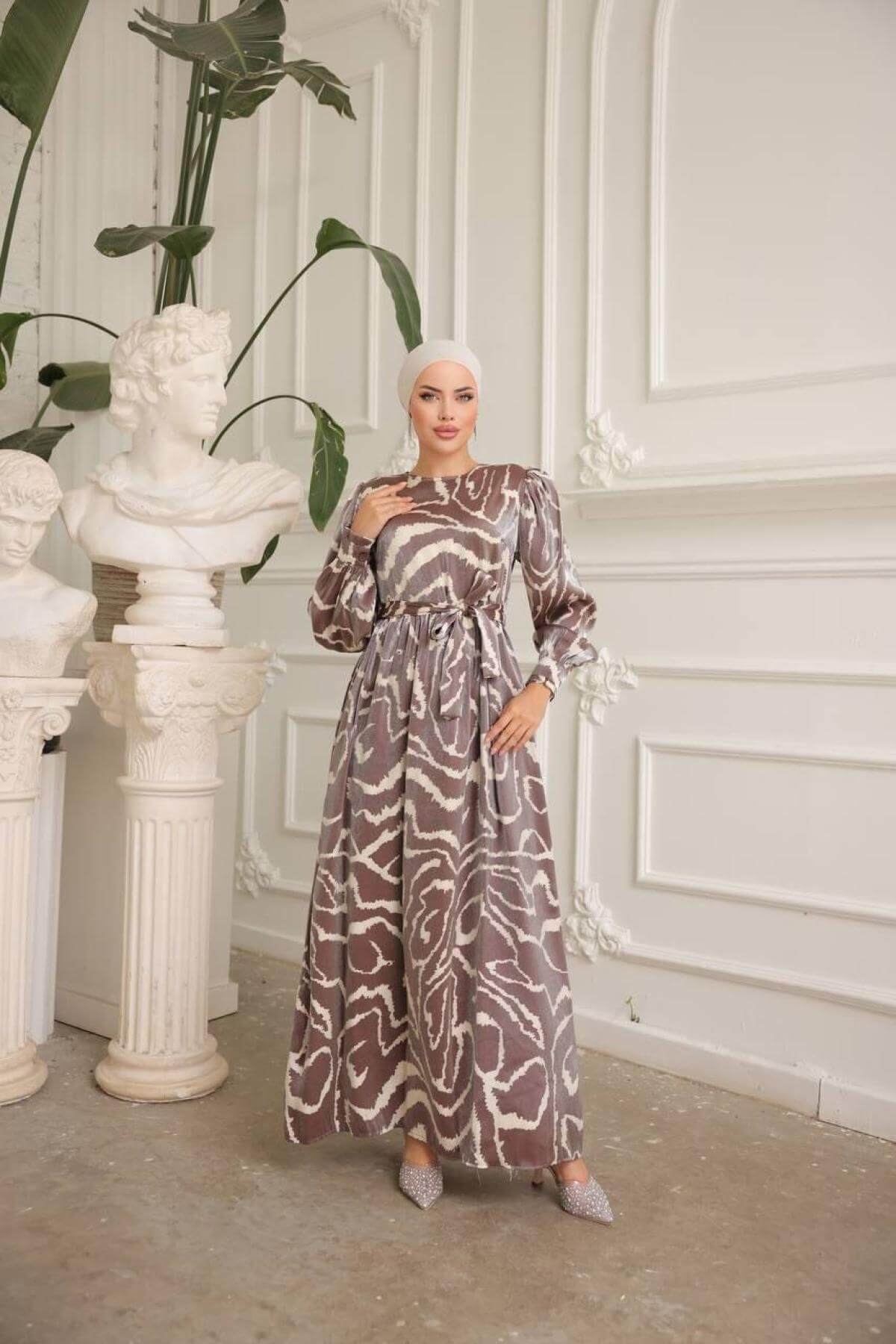 Women hijab maxi dress wholesale Brown color 697358