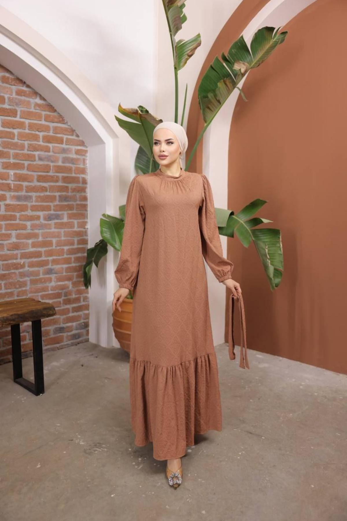 Women hijab maxi dress wholesale Brown color 697432