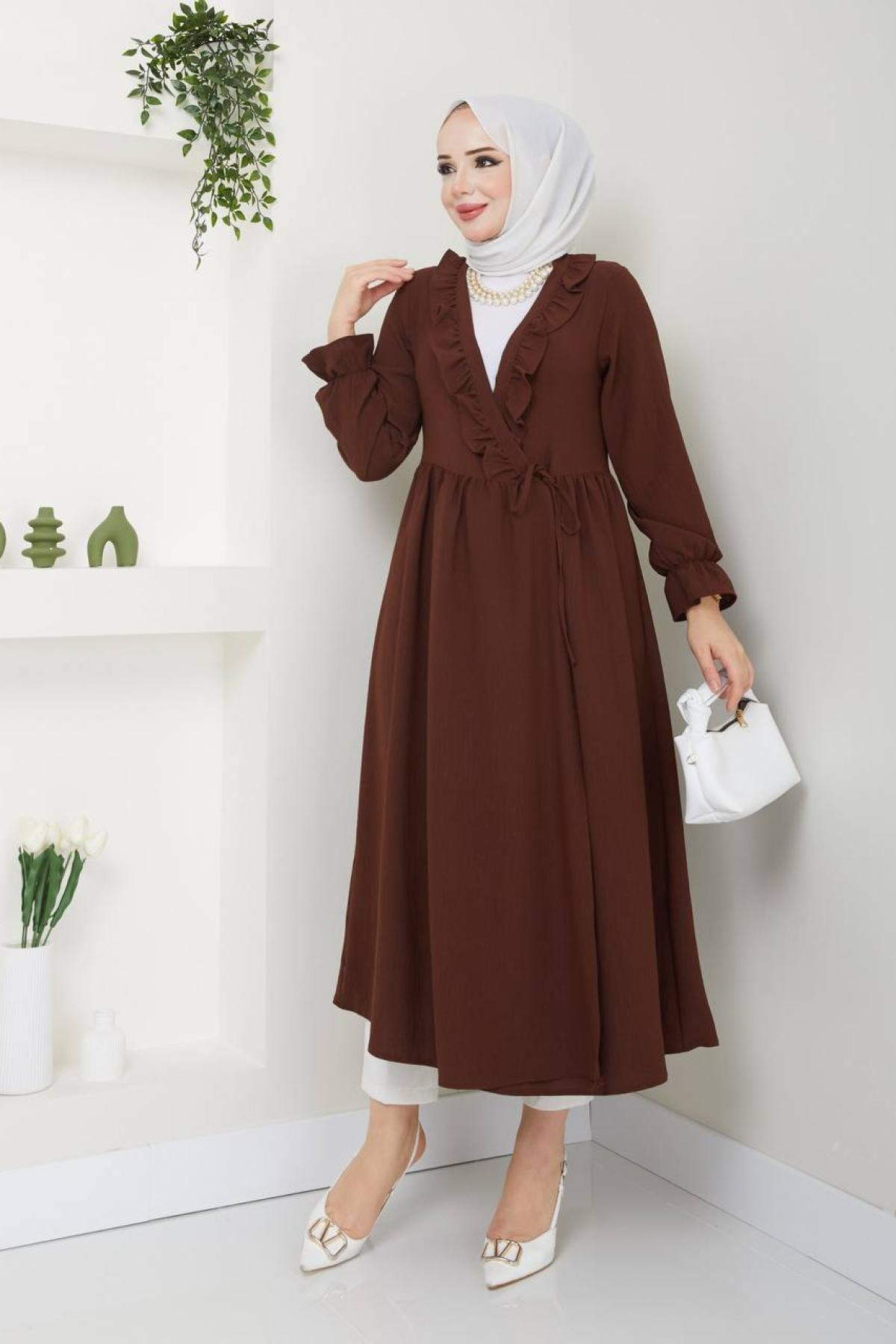 Women hijab maxi dress wholesale Brown color 695731