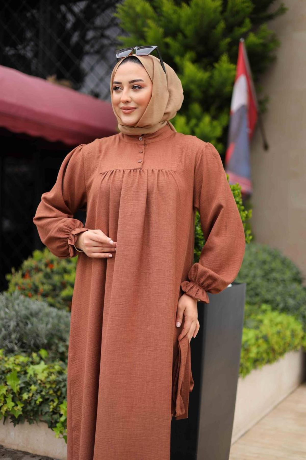 Women hijab maxi dress wholesale Brown color 698254