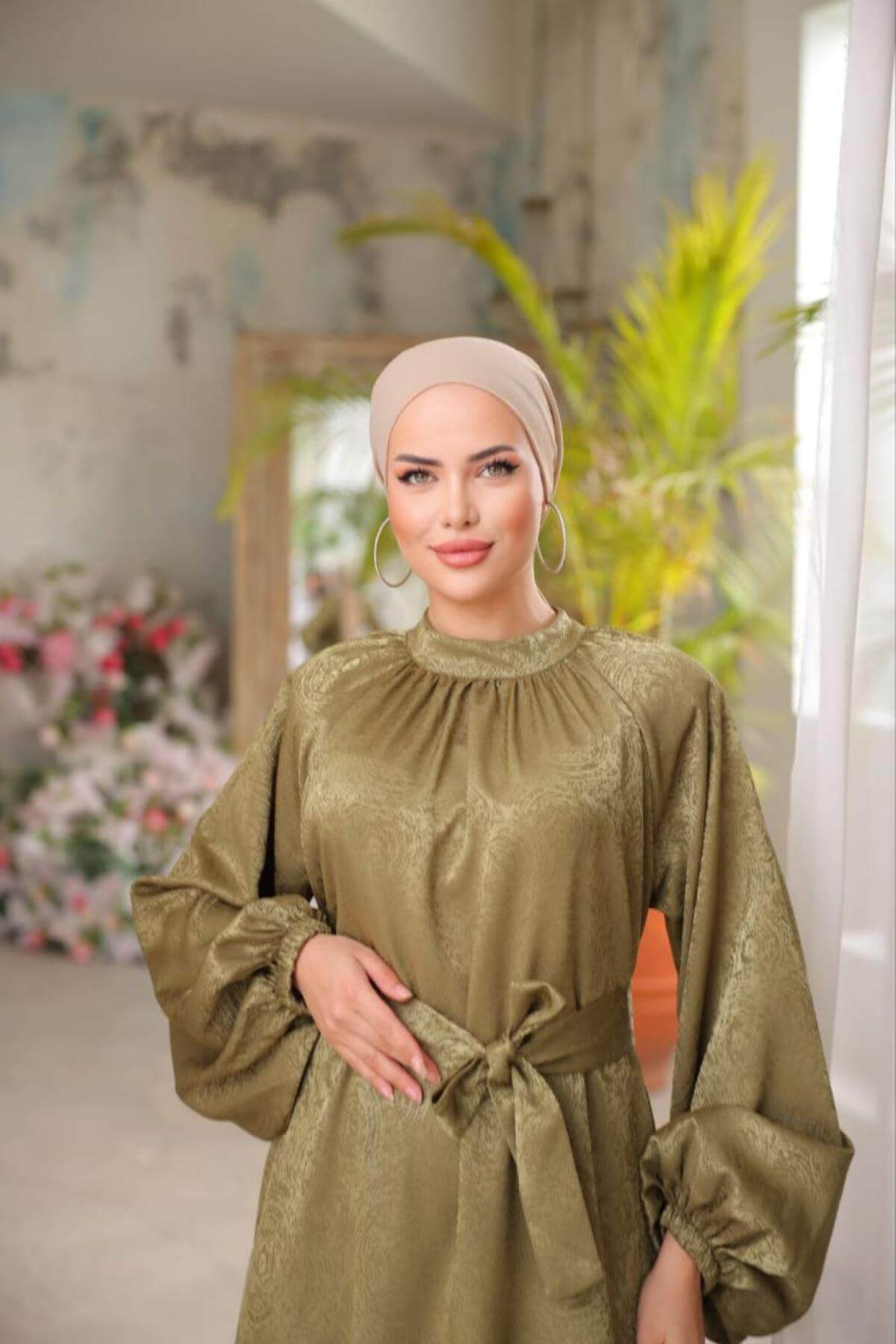 Women hijab maxi dress wholesale Brown color 697360
