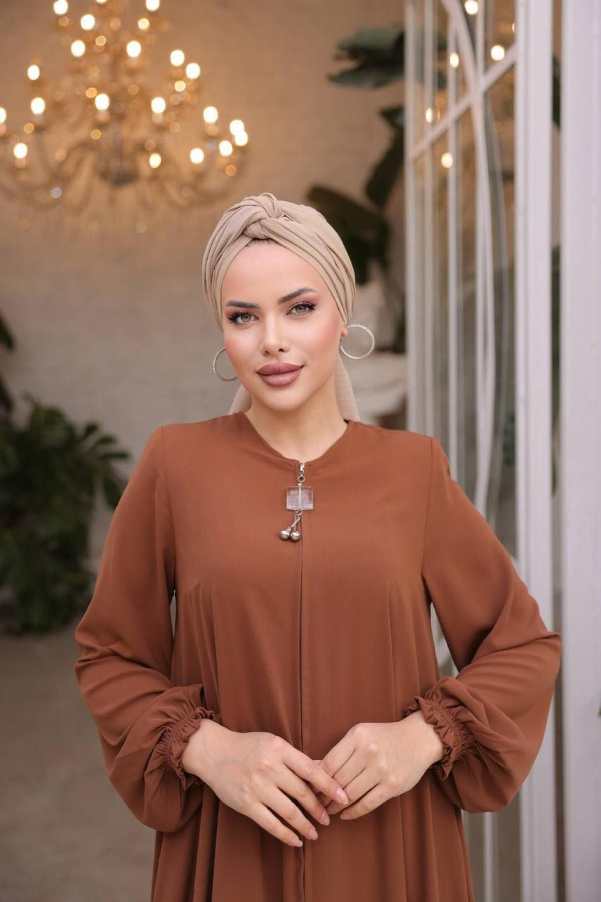 Women hijab maxi dress wholesale Brown color 697384