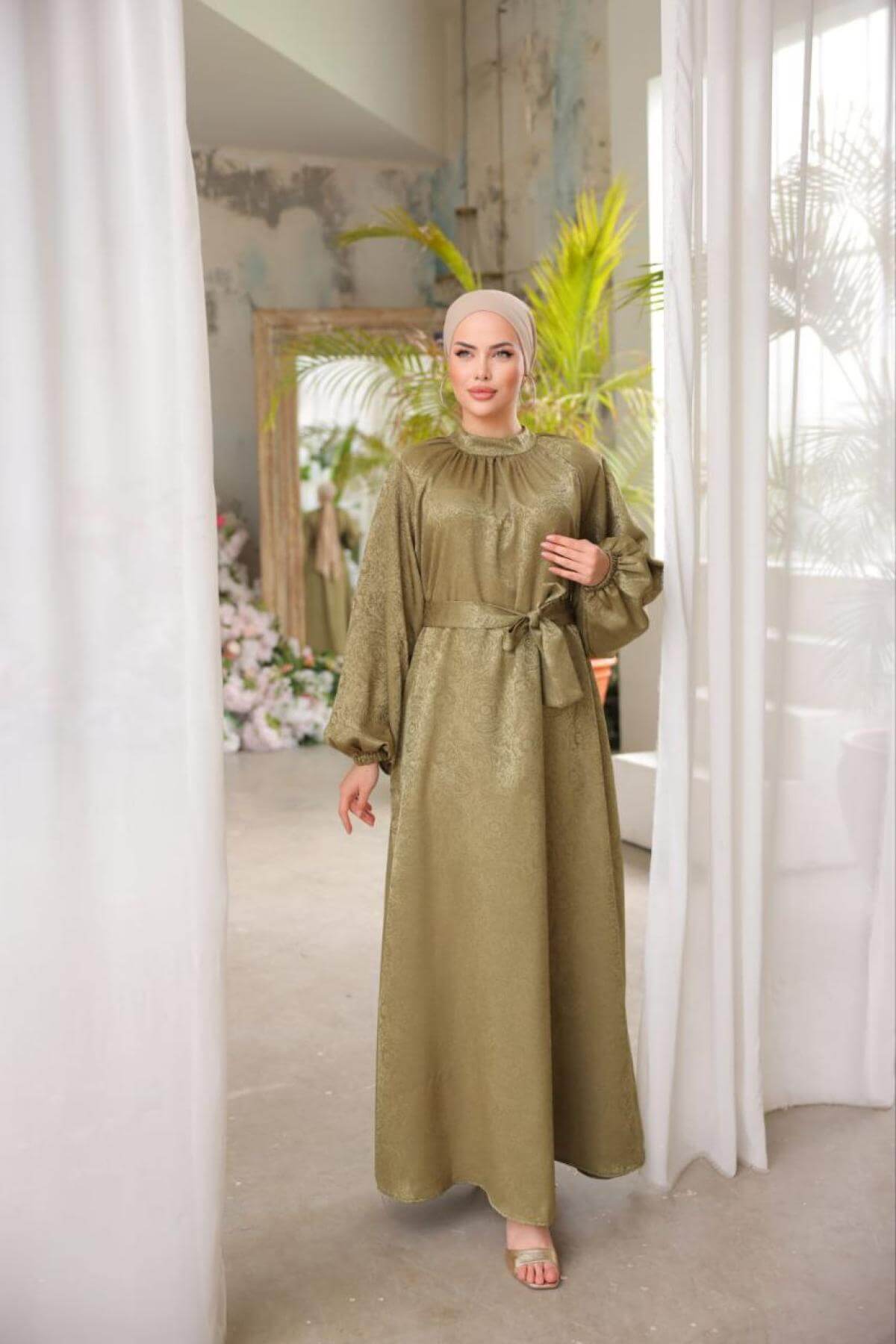 Women hijab maxi dress wholesale Brown color 697360