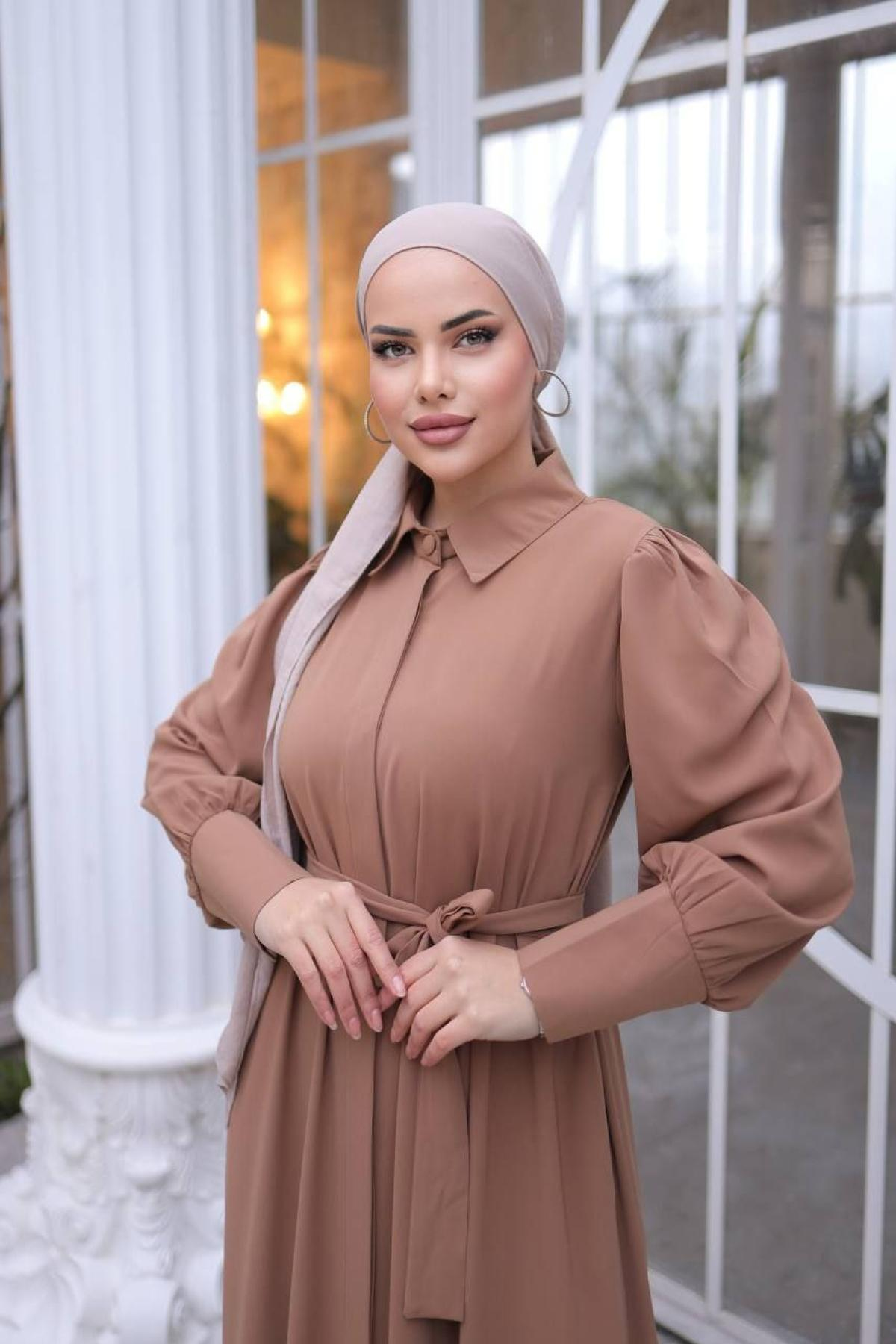 Women hijab maxi dress wholesale Brown color 697370