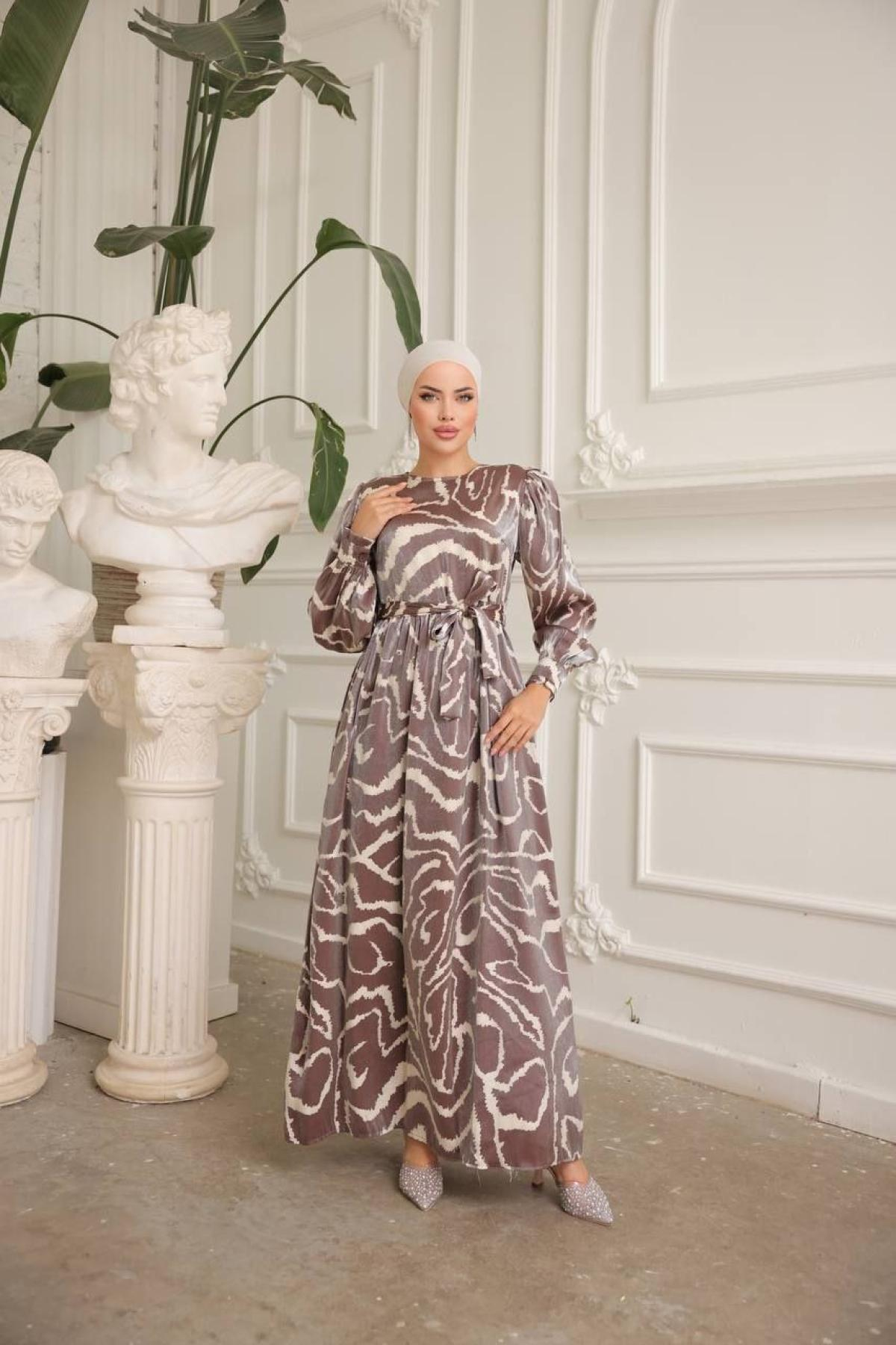 Women hijab maxi dress wholesale Brown color 697358